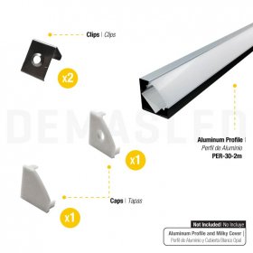 Kit de 2 tapas y 2 clips para perfil de aluminio, PER-30-2M