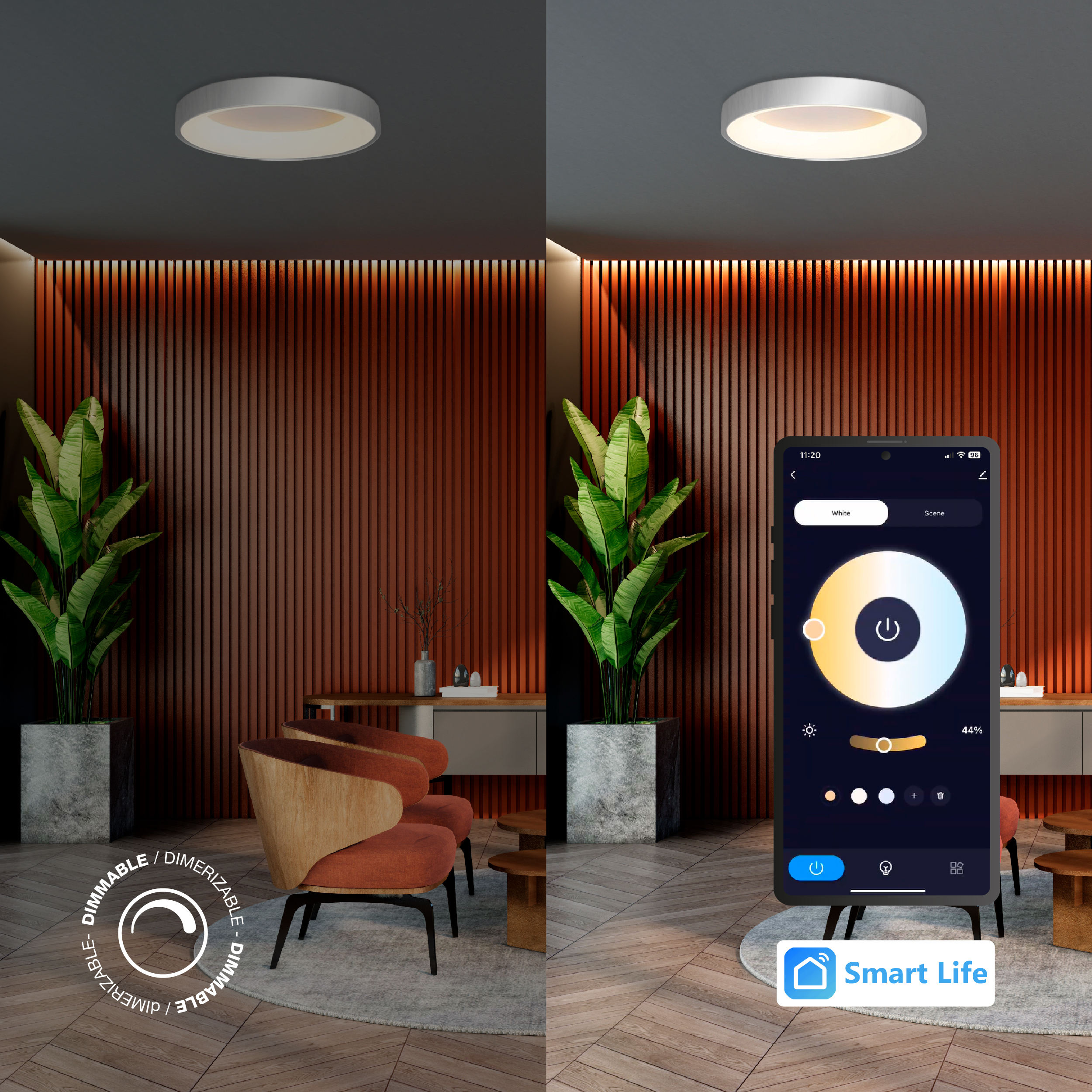 Panel LED Smart Redondo Níquel Ø48x9cm 48W 210mA CCT, de Aplicar