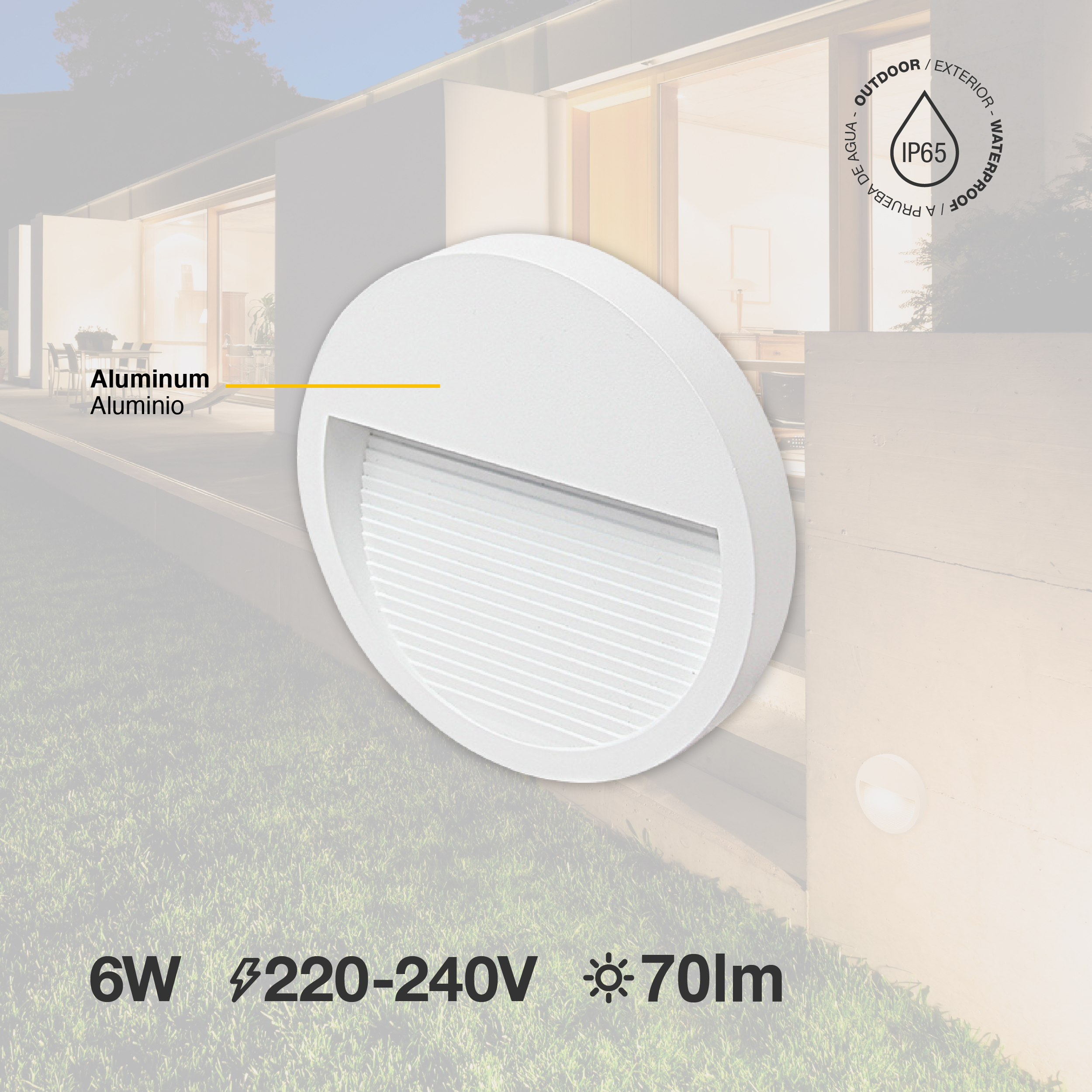 Aplique LED Exterior de Pared Redondo 12cm 6W IP65 Blanco Cálido 220V Blanco