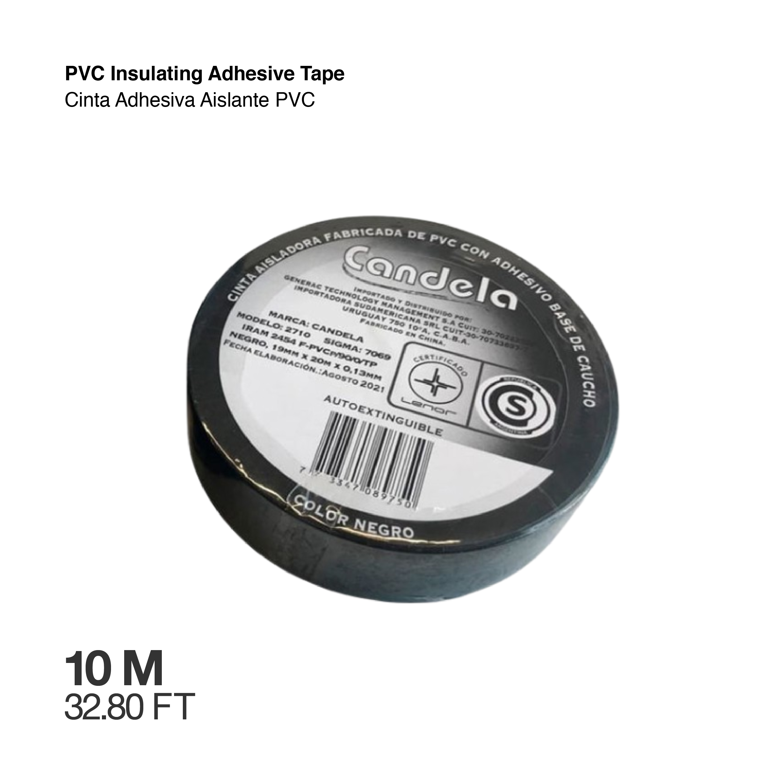 Cinta Adhesiva Aislante PVC, Negra 10m