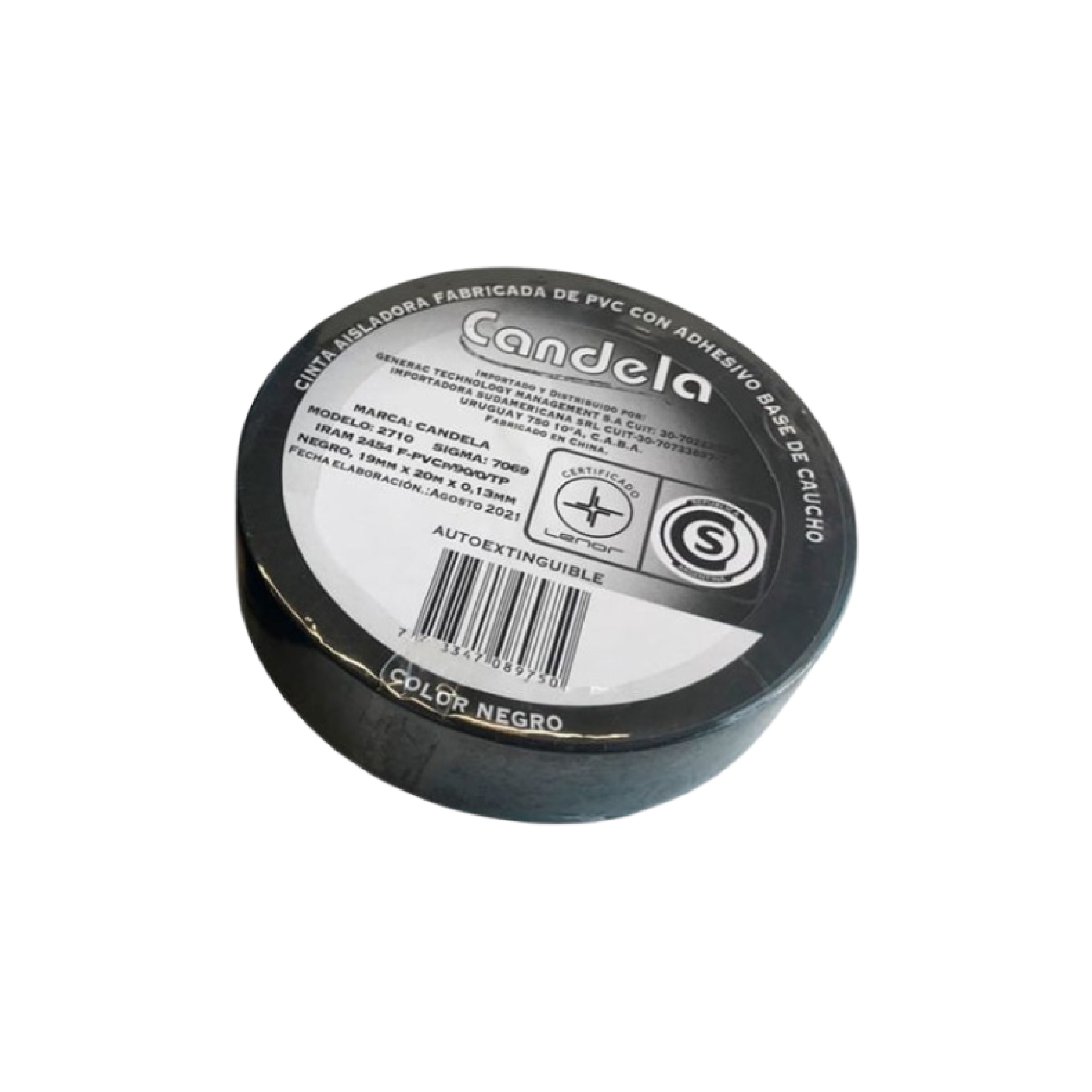 Cinta Adhesiva Aislante PVC, Negra 20m