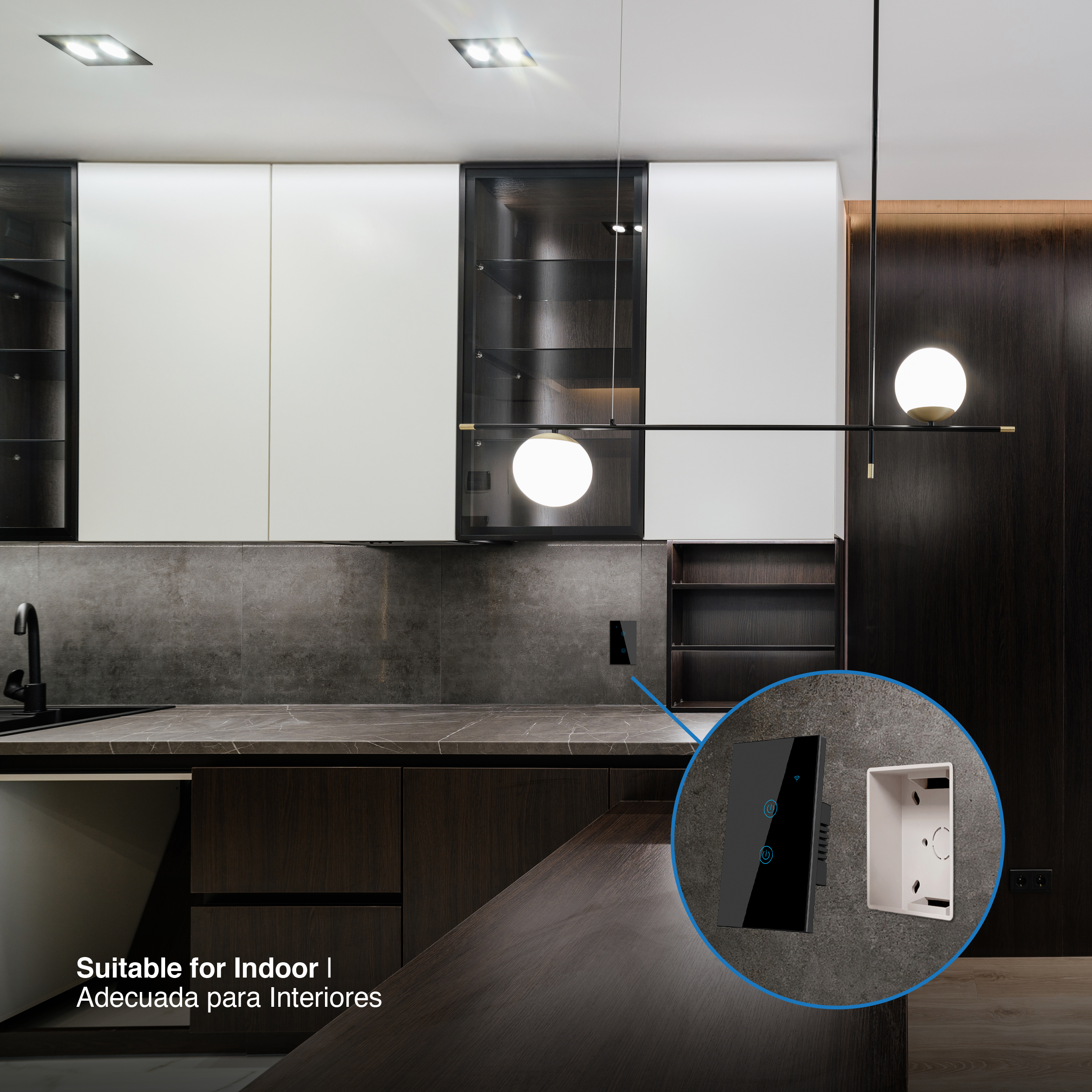 Tecla Smart de Pared Táctil 2 Canales 600W Negro