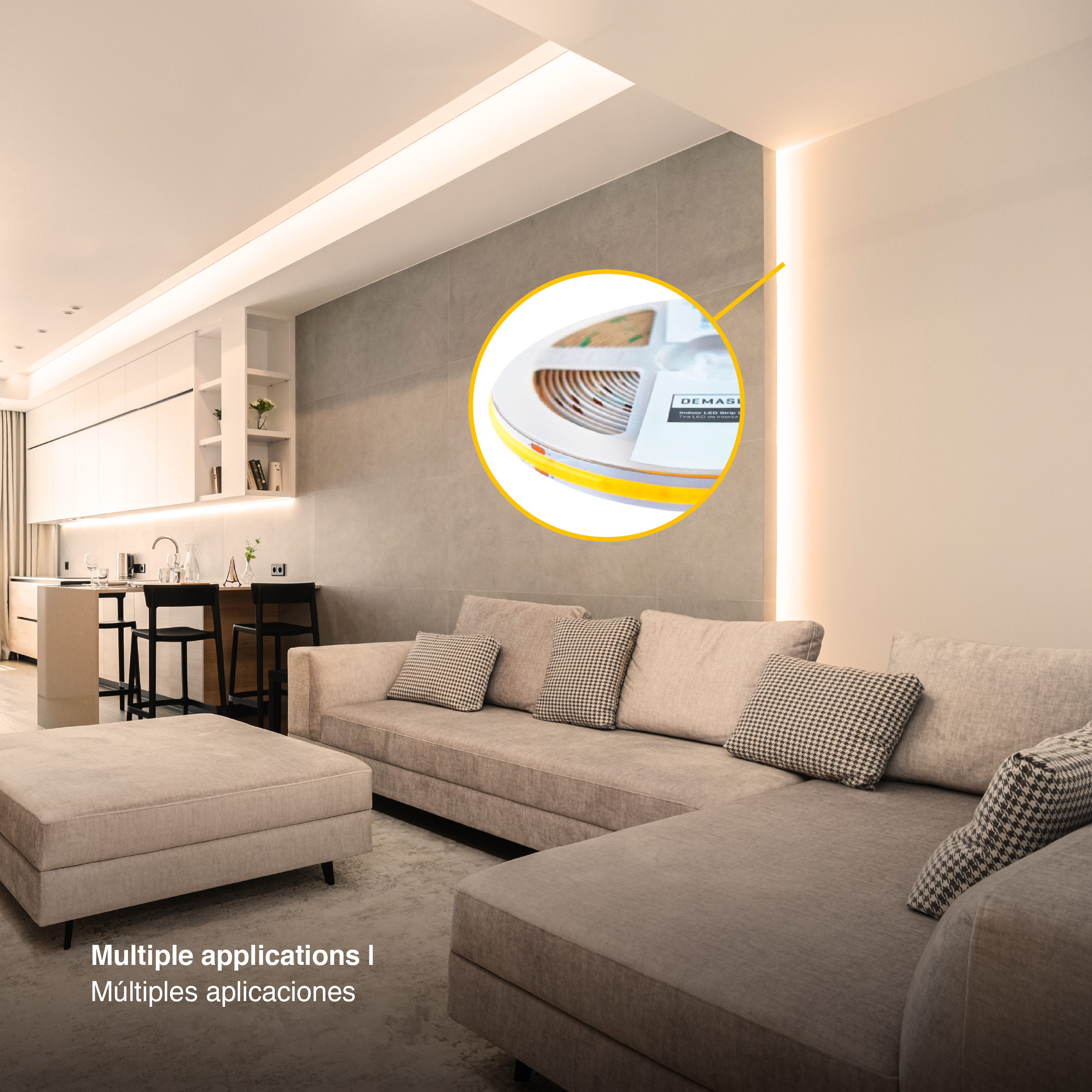 Tira LED COB 12V 11W/m, Blanco Cálido 1000lm/m 480LEDs/m, 8mm, 5m