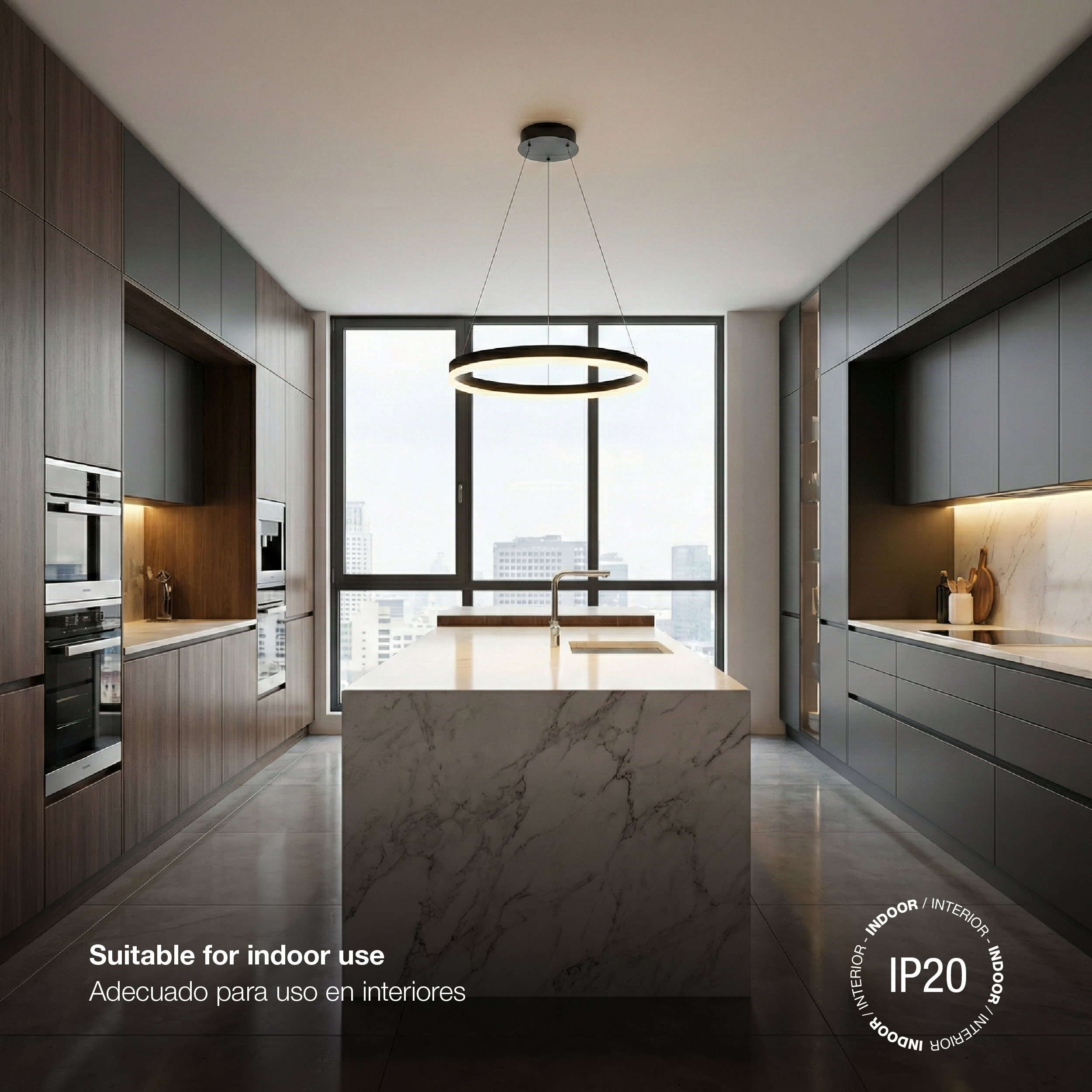 Lámpara LED Suspendida Aro Negro Ø60cm, 36W Blanco Cálido 3000K, 2448lm