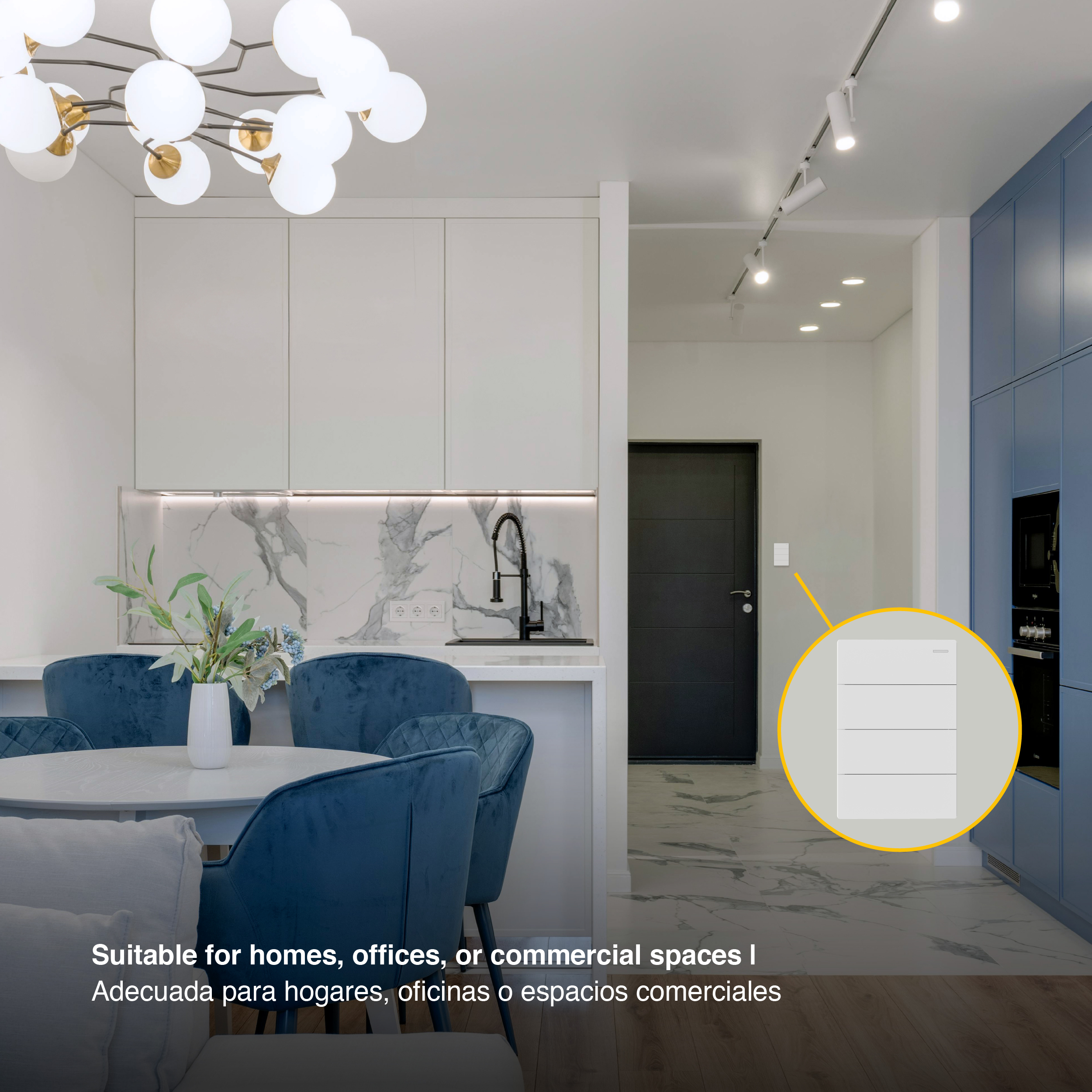 Tecla de 4 Canales, 2 Vías 10A Máx. AC 250V, Blanco