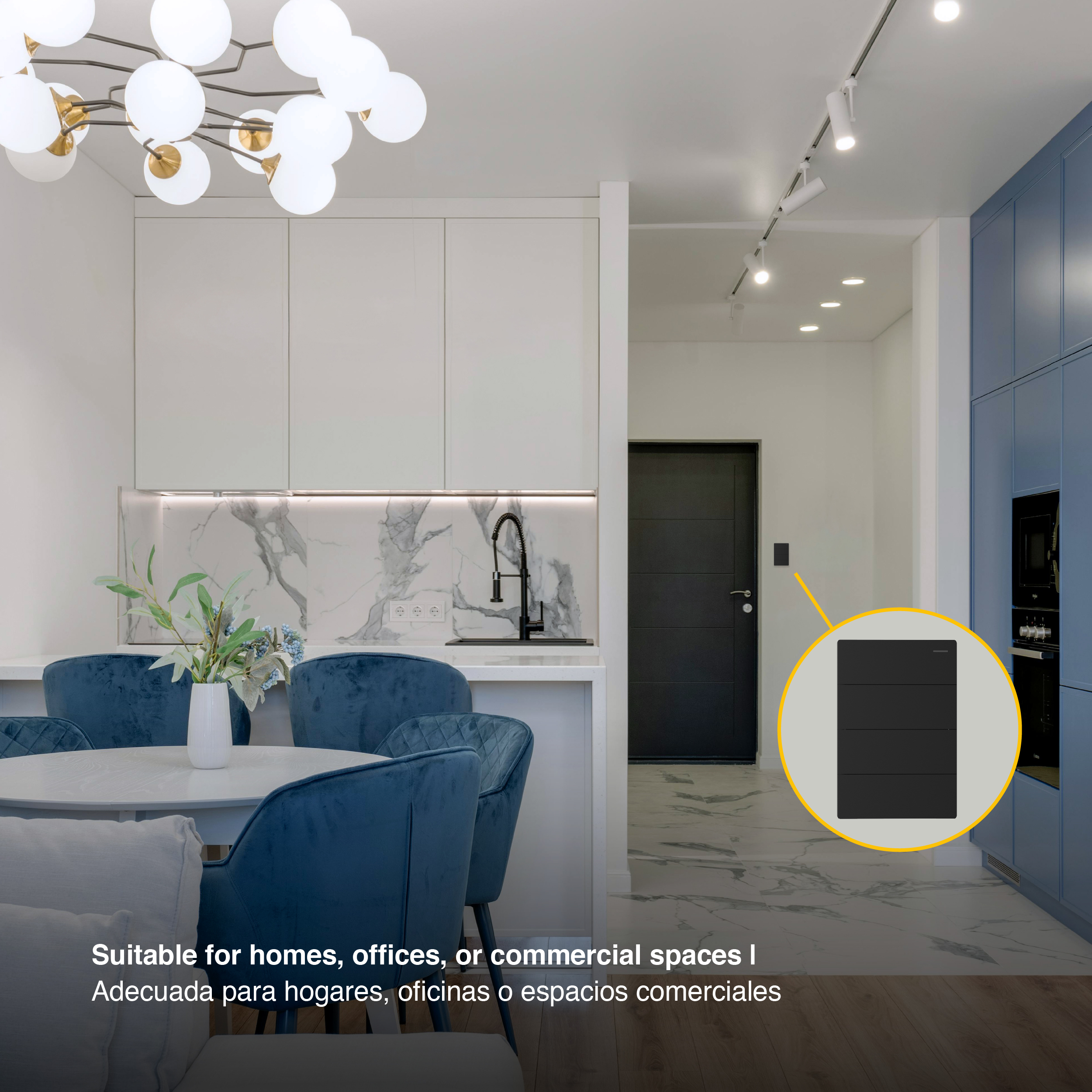 Tecla de 4 Canales, 2 Vías 10A Máx. AC 250V, Negro