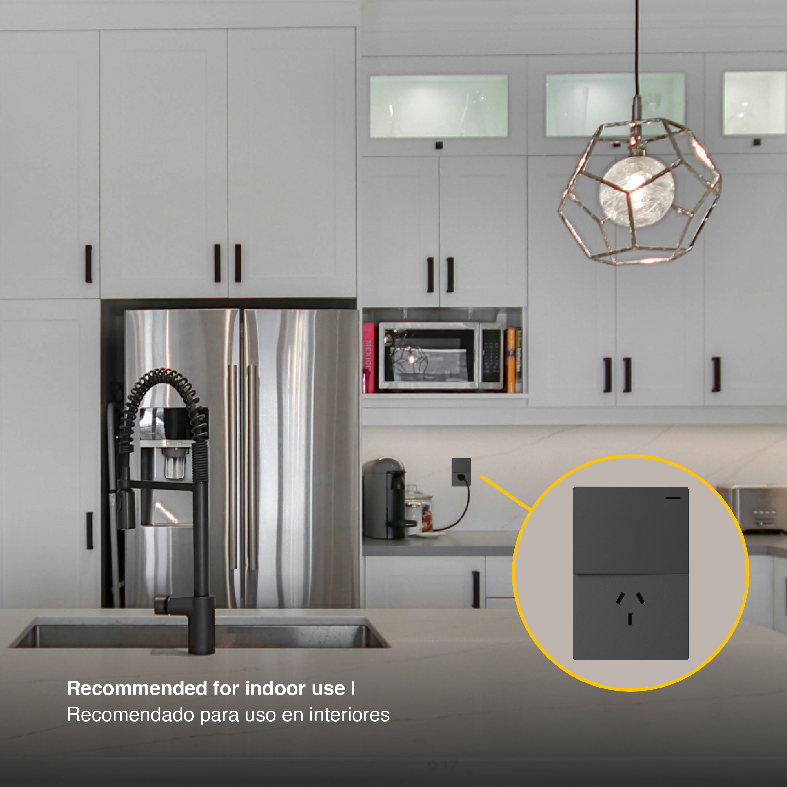 Tecla y Tomacorriente de 1 Canal, 10A Máx. AC 250V, Gris