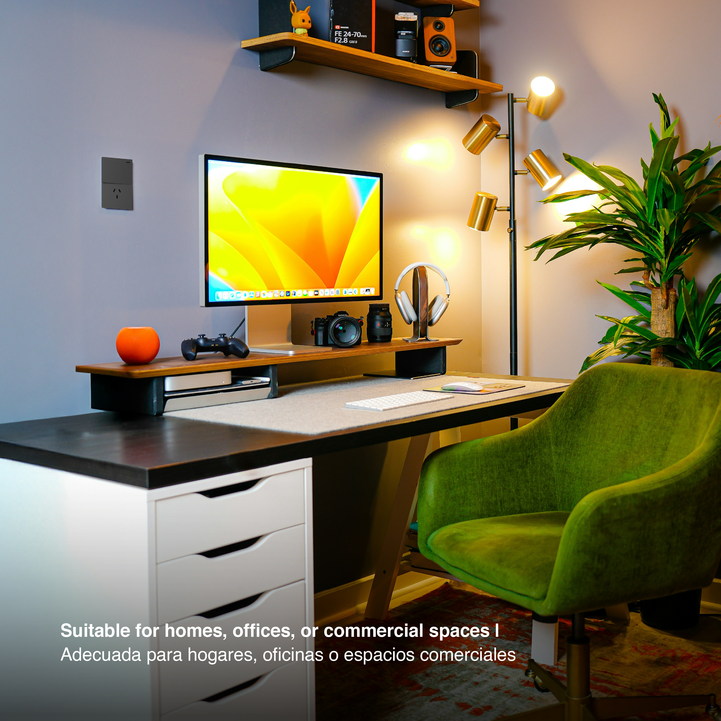 Tecla y Tomacorriente de 1 Canal, 10A Máx. AC 250V, Gris