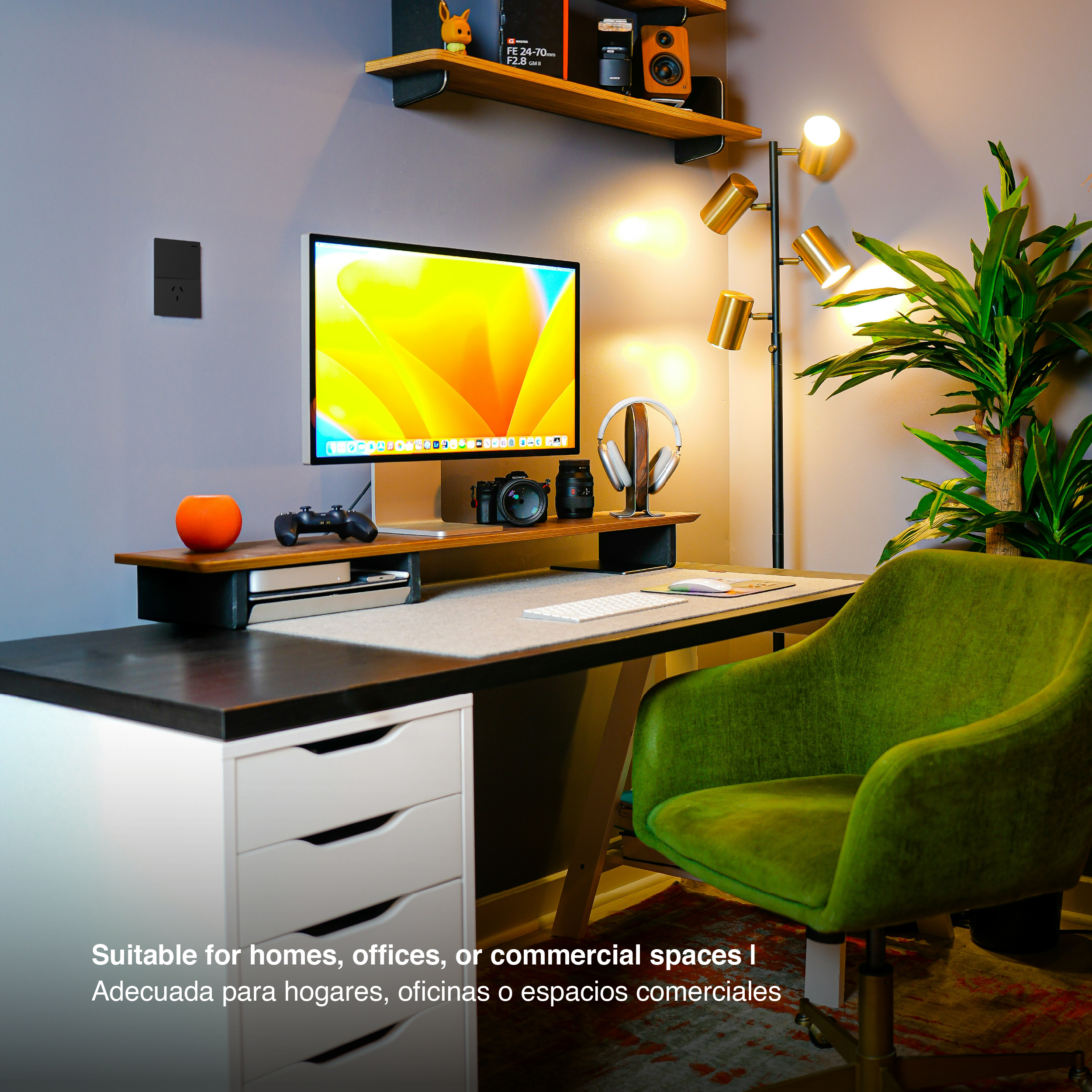 Tecla y Tomacorriente de 1 Canal, 10A Máx. AC 250V, Negro