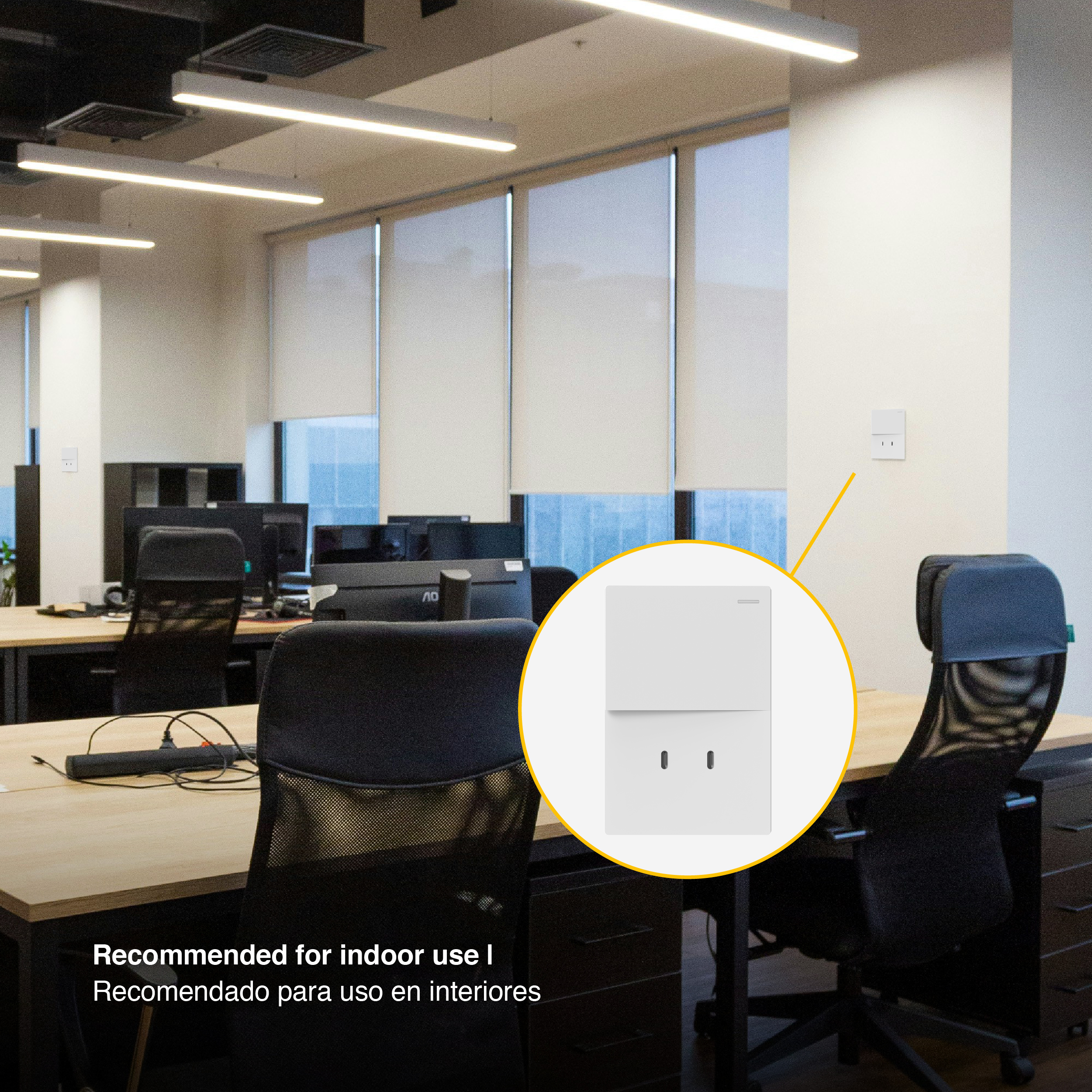 Tecla y 2 USB-C de 30W, 1 Canal 2 Vías 10A Máx. AC 250V, Blanco