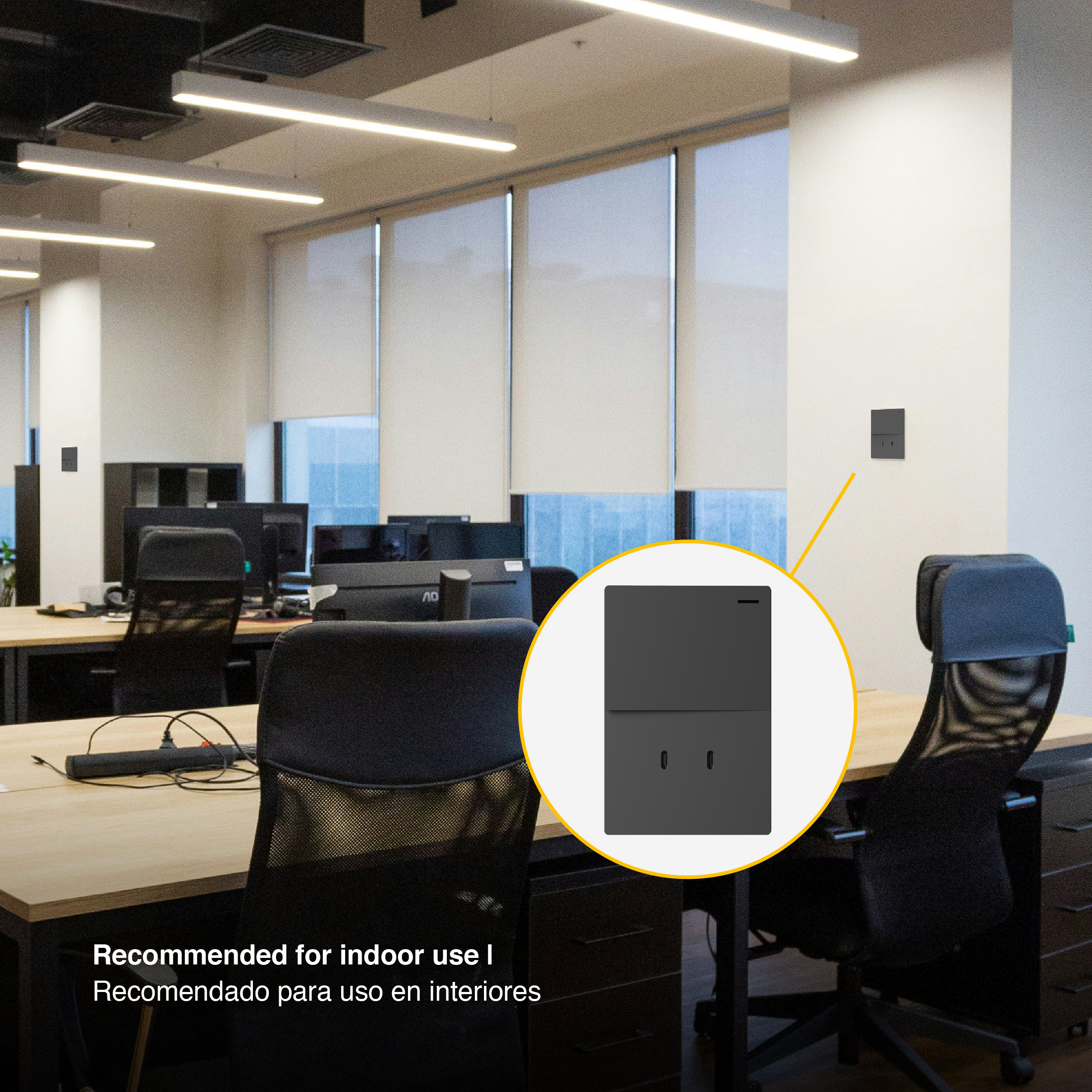 Tecla y 2 USB-C de 30W, 1 Canal 2 Vías 10A Máx. AC 250V, Gris