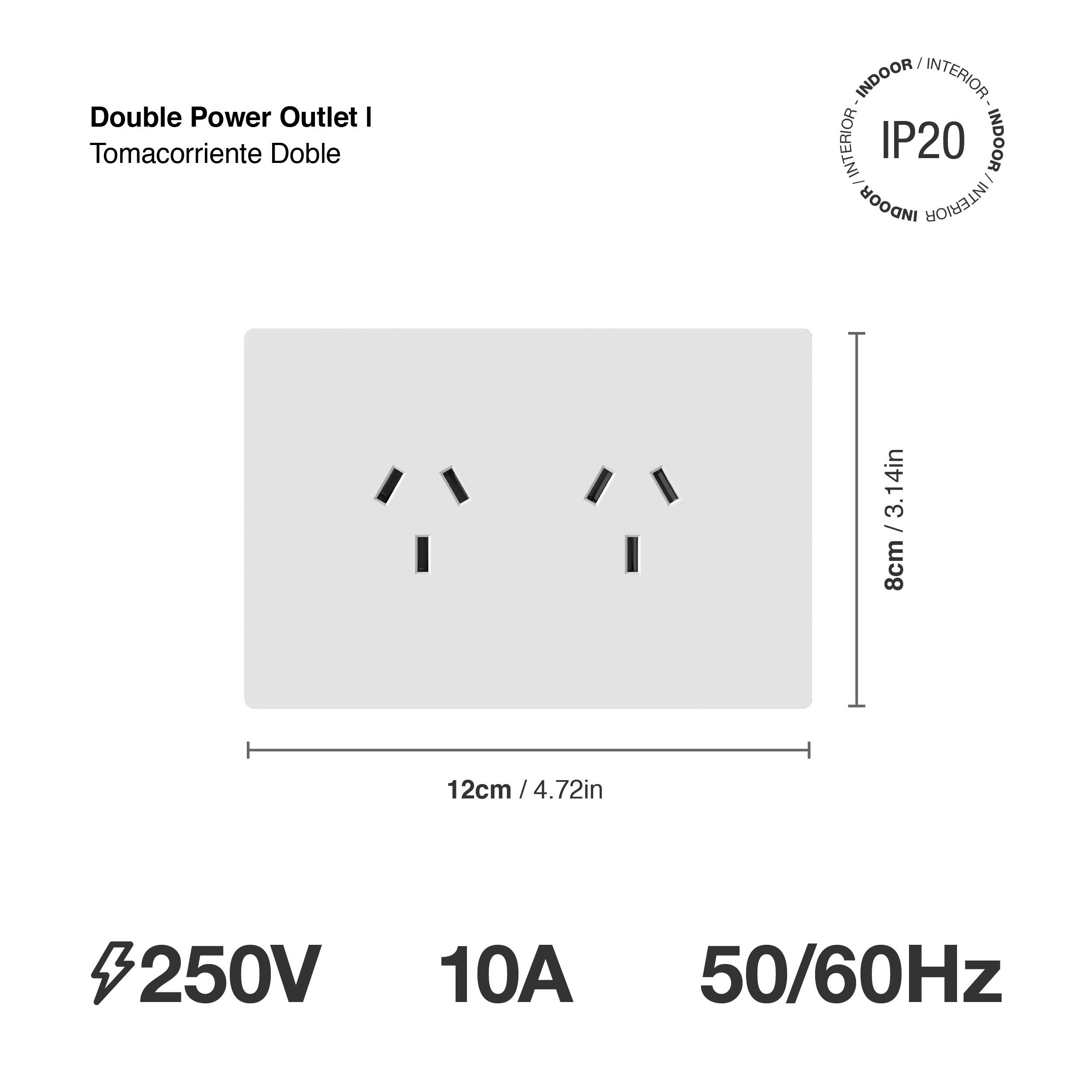 Tomacorriente Doble 10A Máx. AC 250V, Blanco
