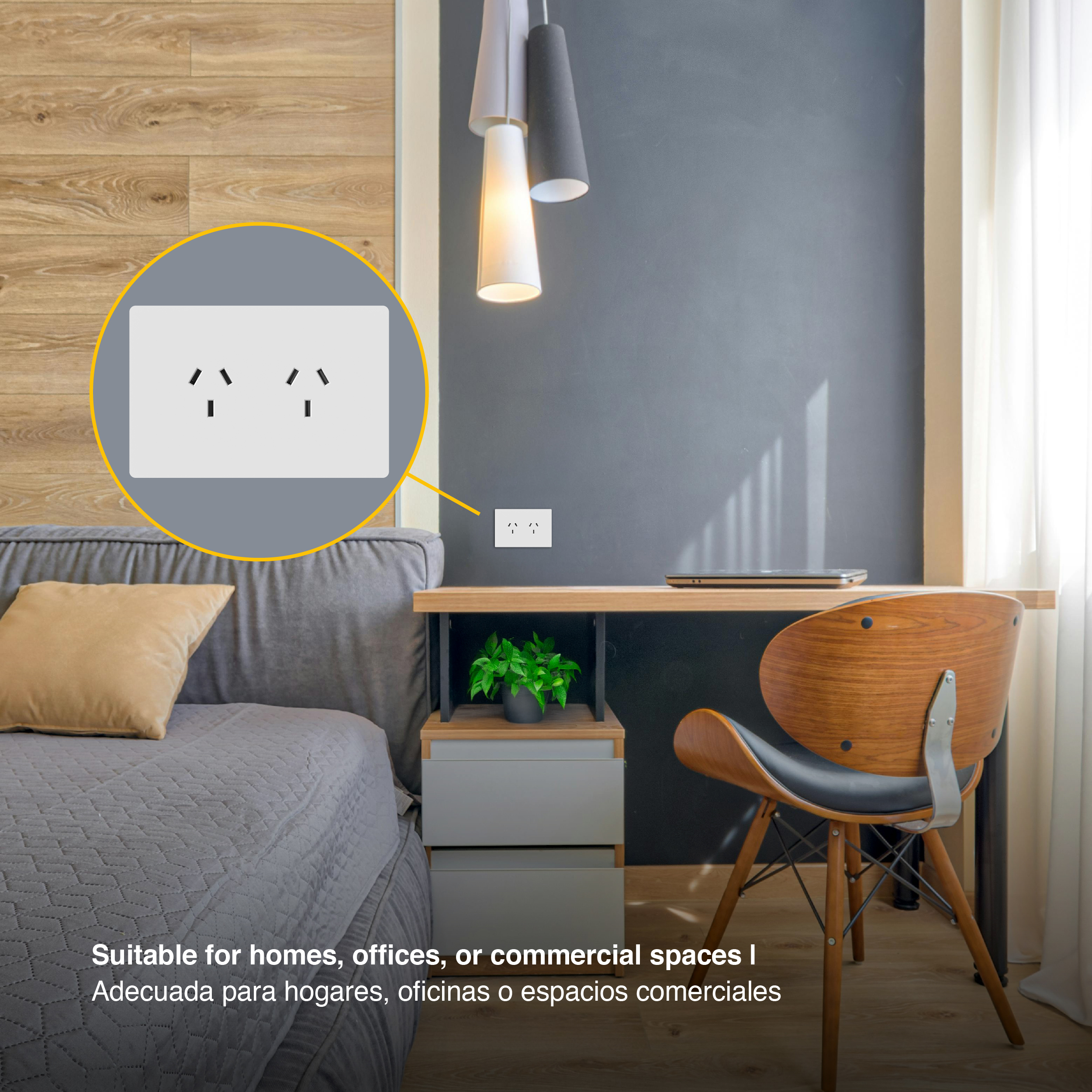 Tomacorriente Doble 10A Máx. AC 250V, Blanco