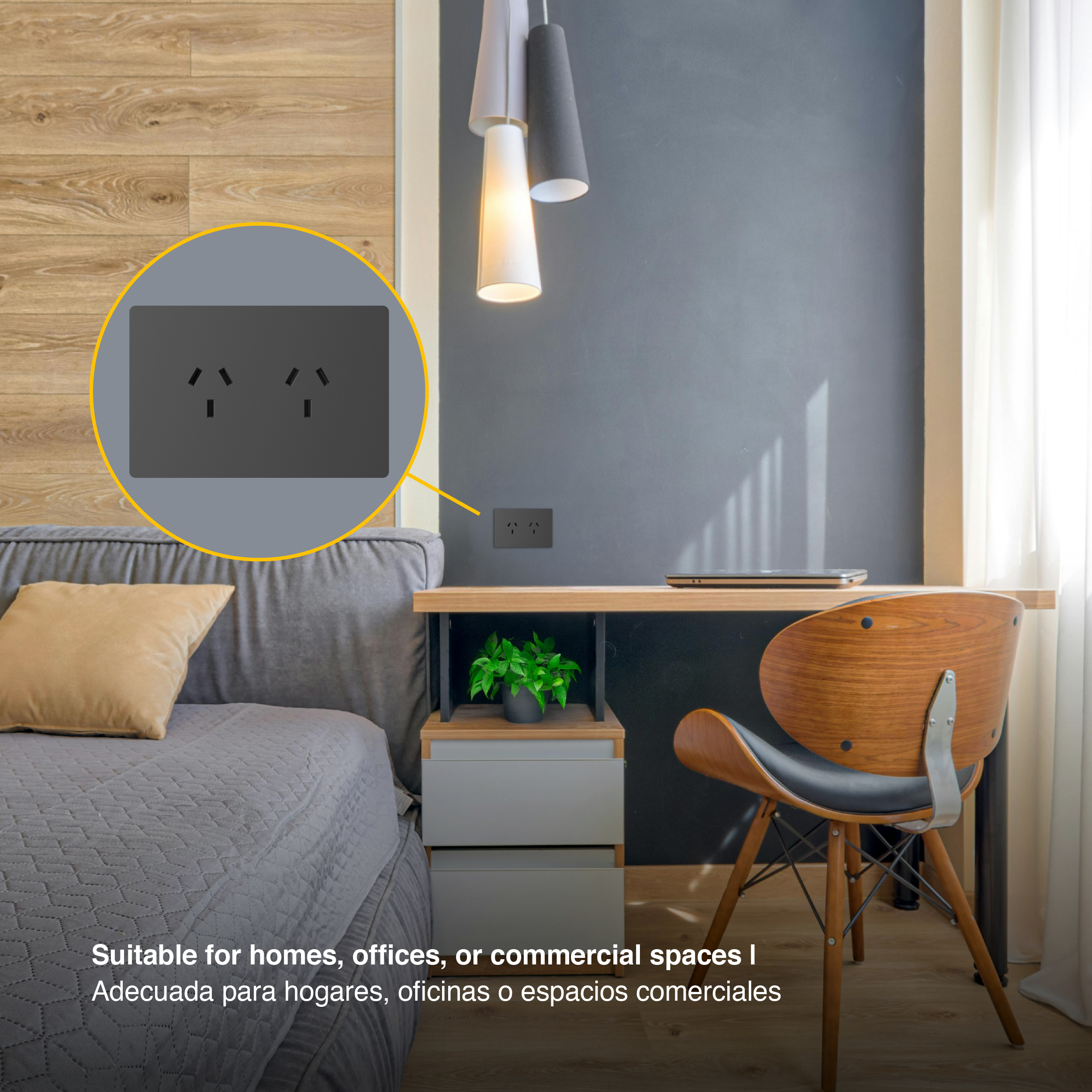 Tomacorriente Doble 10A Máx. AC 250V, Gris