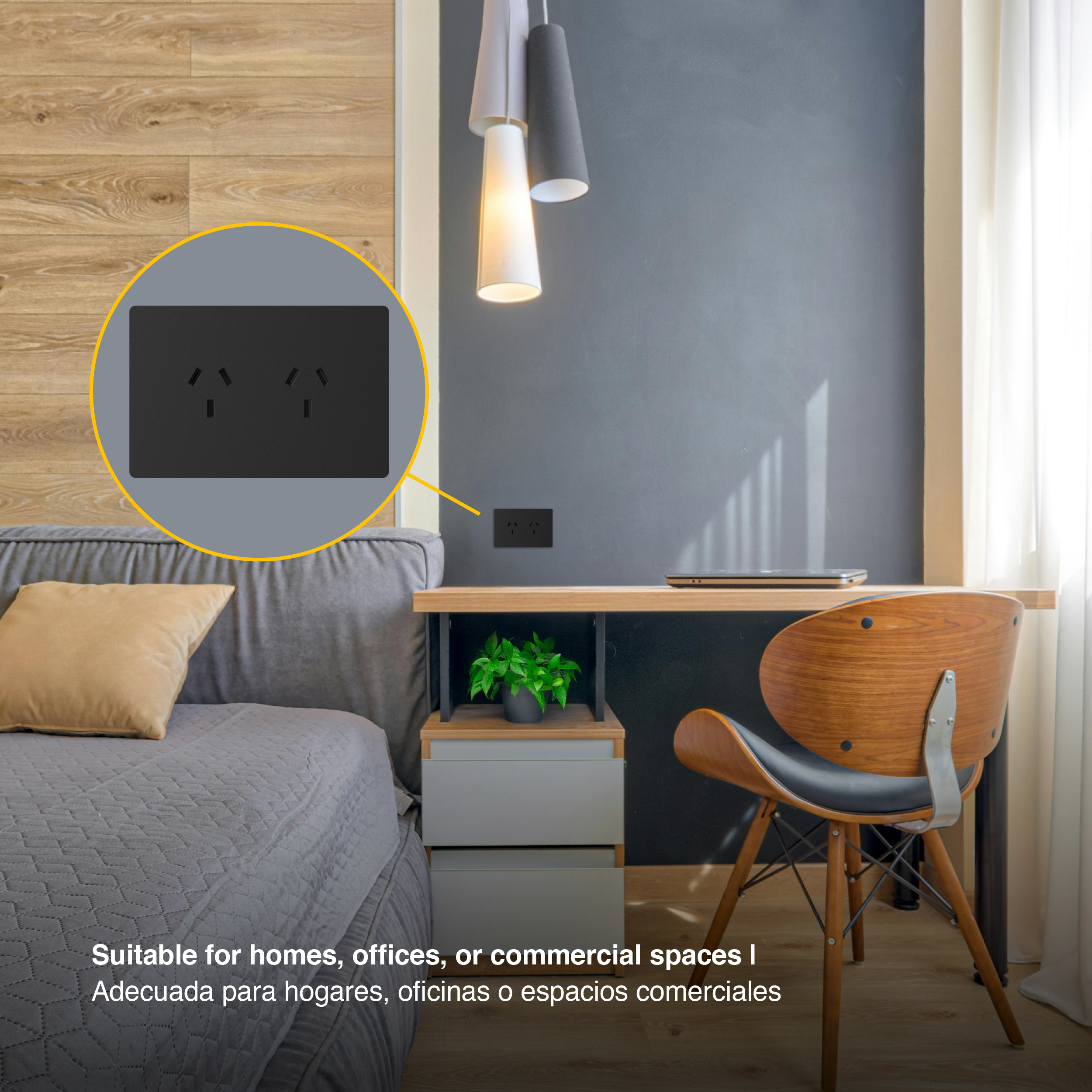 Tomacorriente Doble 10A Máx. AC 250V, Negro