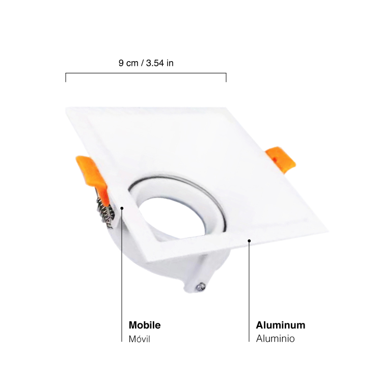 Spot Móvil Blanco 9x9cm Corte 7.5cm para Lámparas GU10