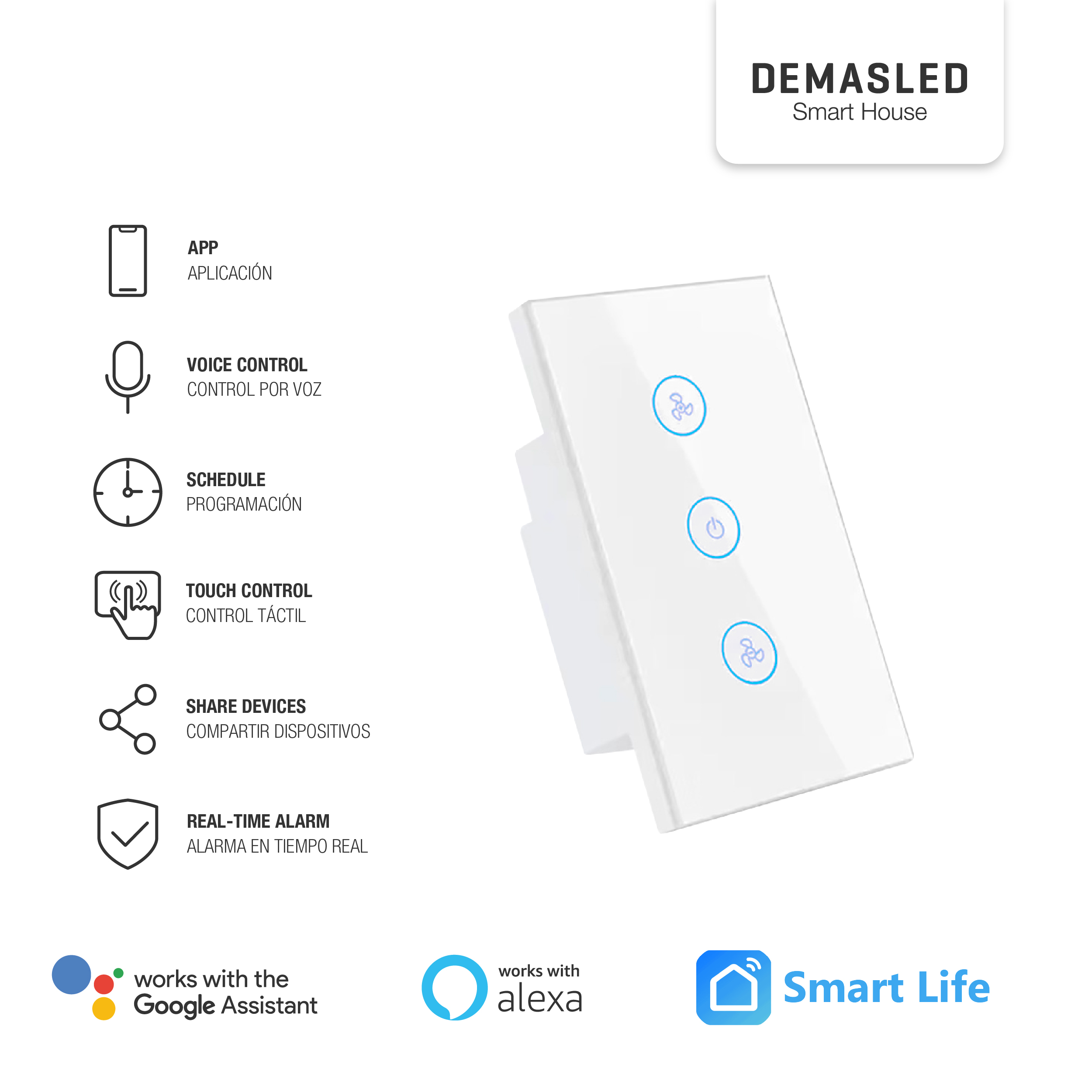 Tecla Smart WiFi Switch de Ventilador Blanco