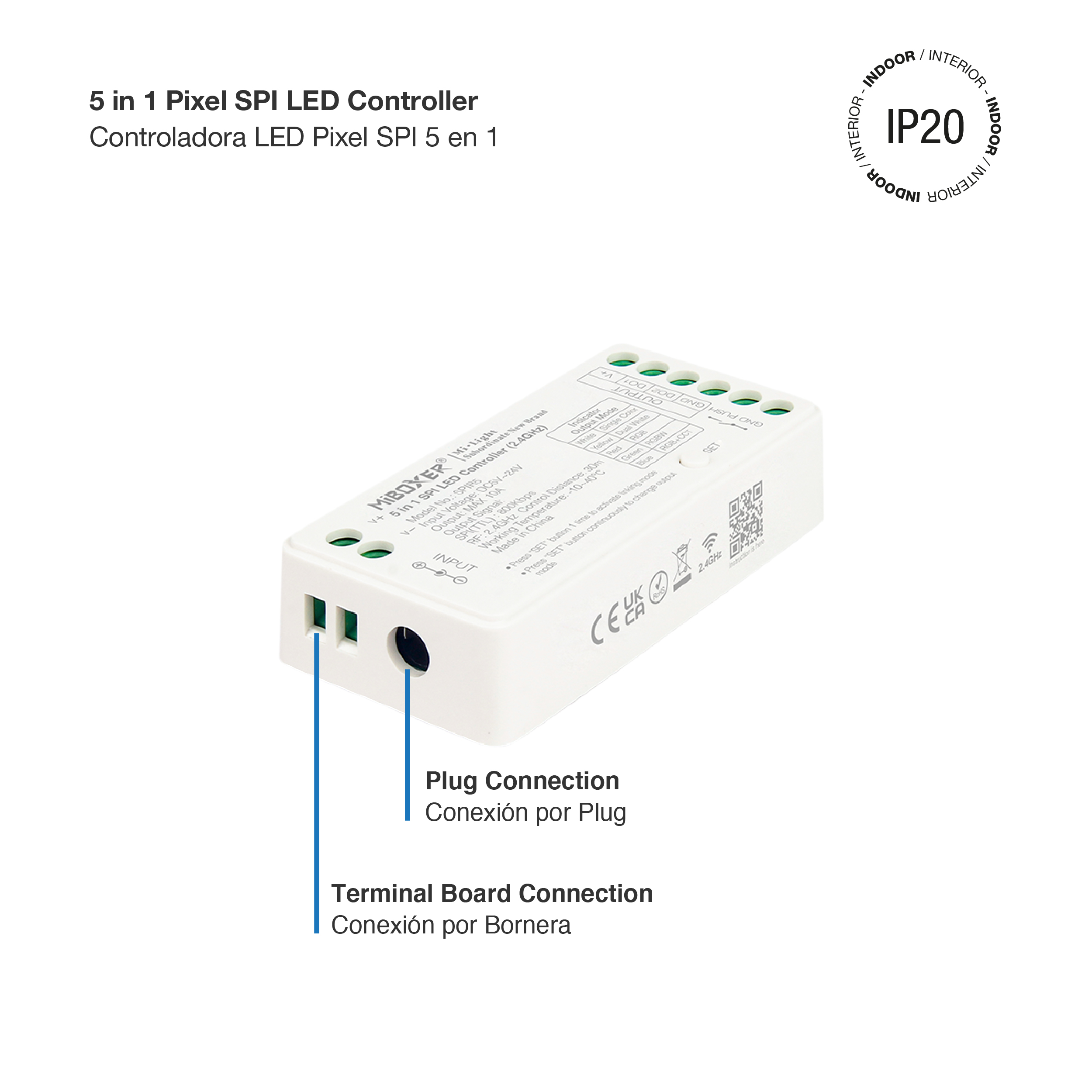 Controlador LED Pixel SPI 5 en 1 5-24V 10A máx. 2.4Ghz