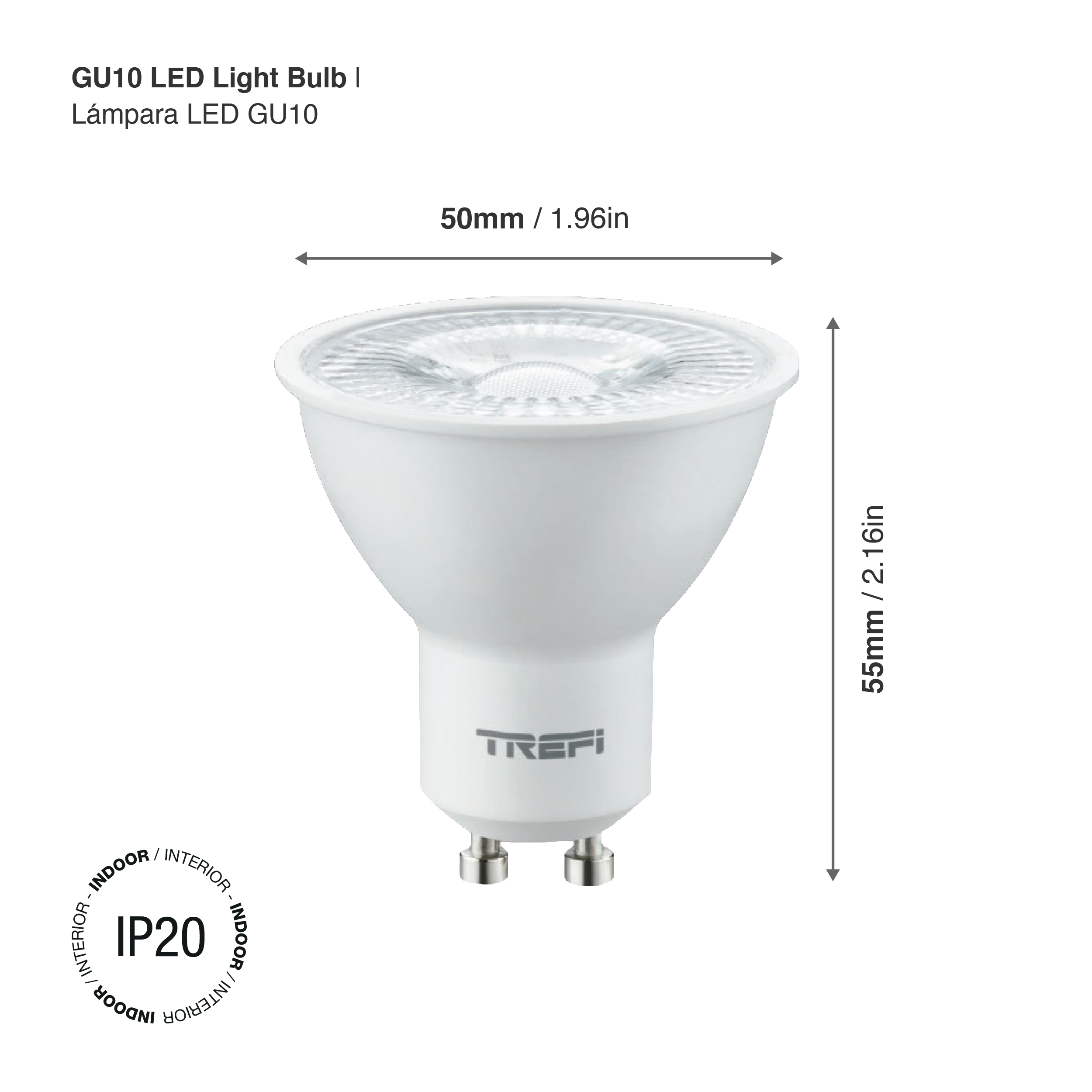 Lámpara LED GU10 7W Blanco Cálido 560lm 38° 3000K 220V