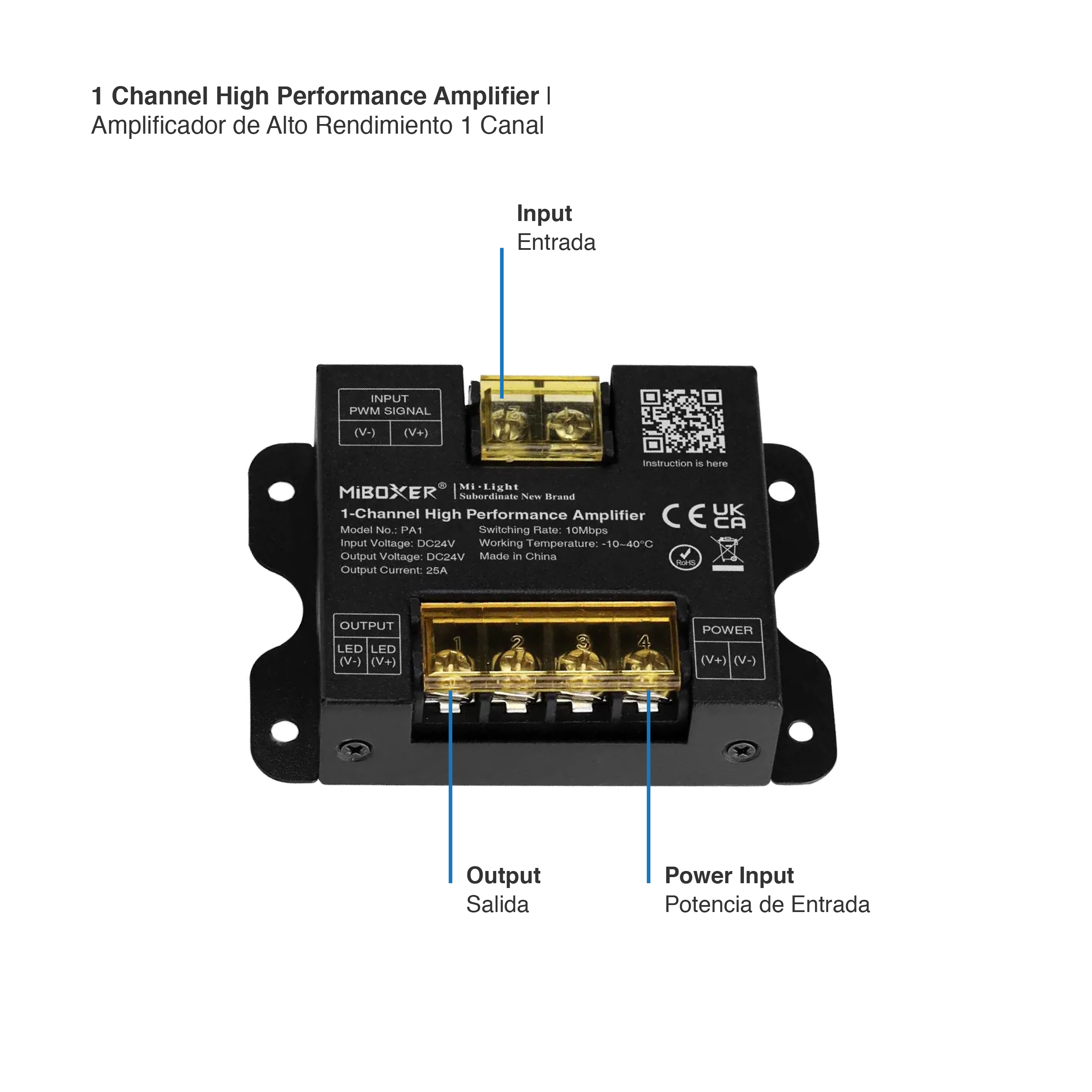 Amplificador de Alto Rendimiento 1 Canal 25A máx. 24V
