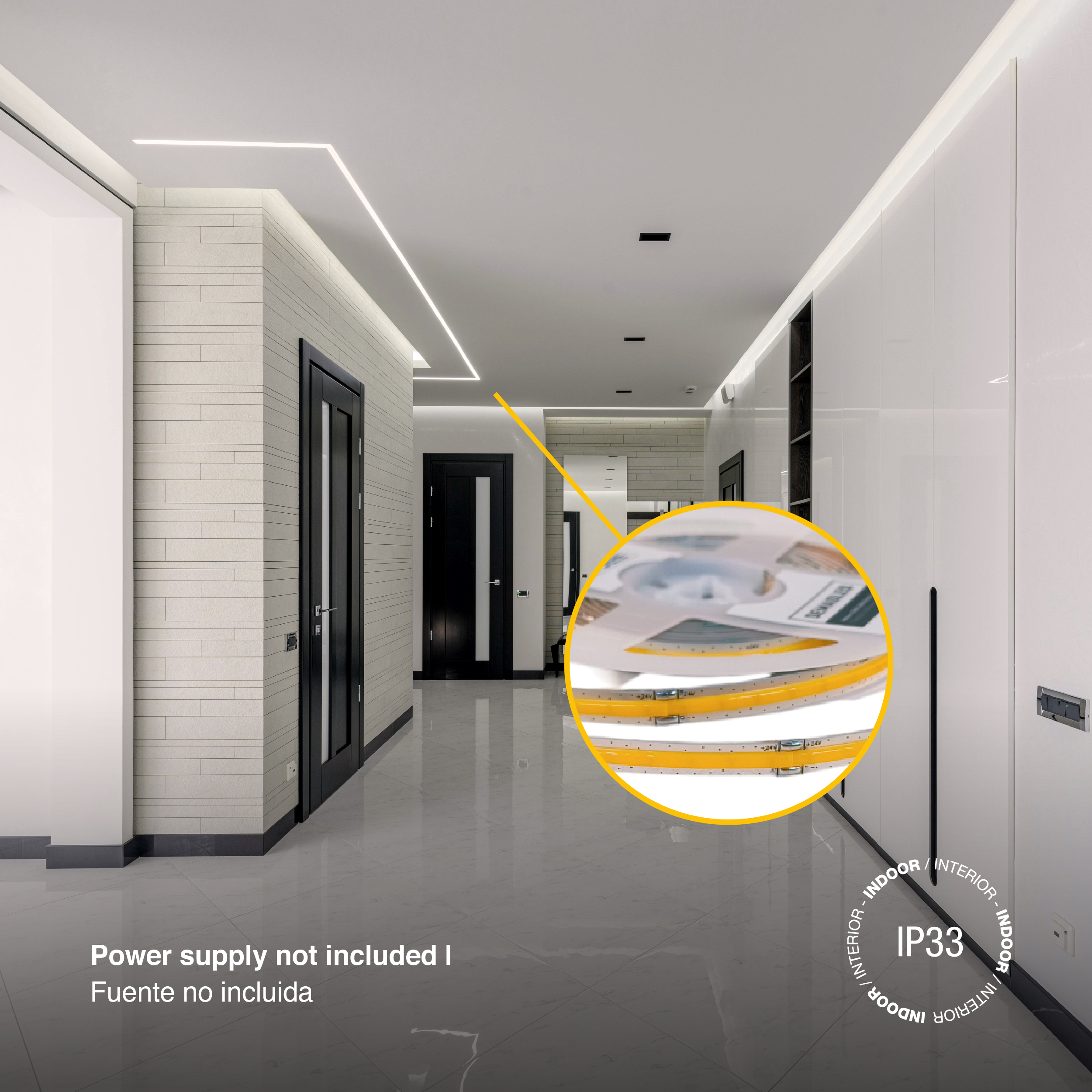 Tira LED COB Freecut 24V 10W/m Blanco Neutro 4000°K 950lm/m 528LEDs/m, 8mm PCB IP33 x5m