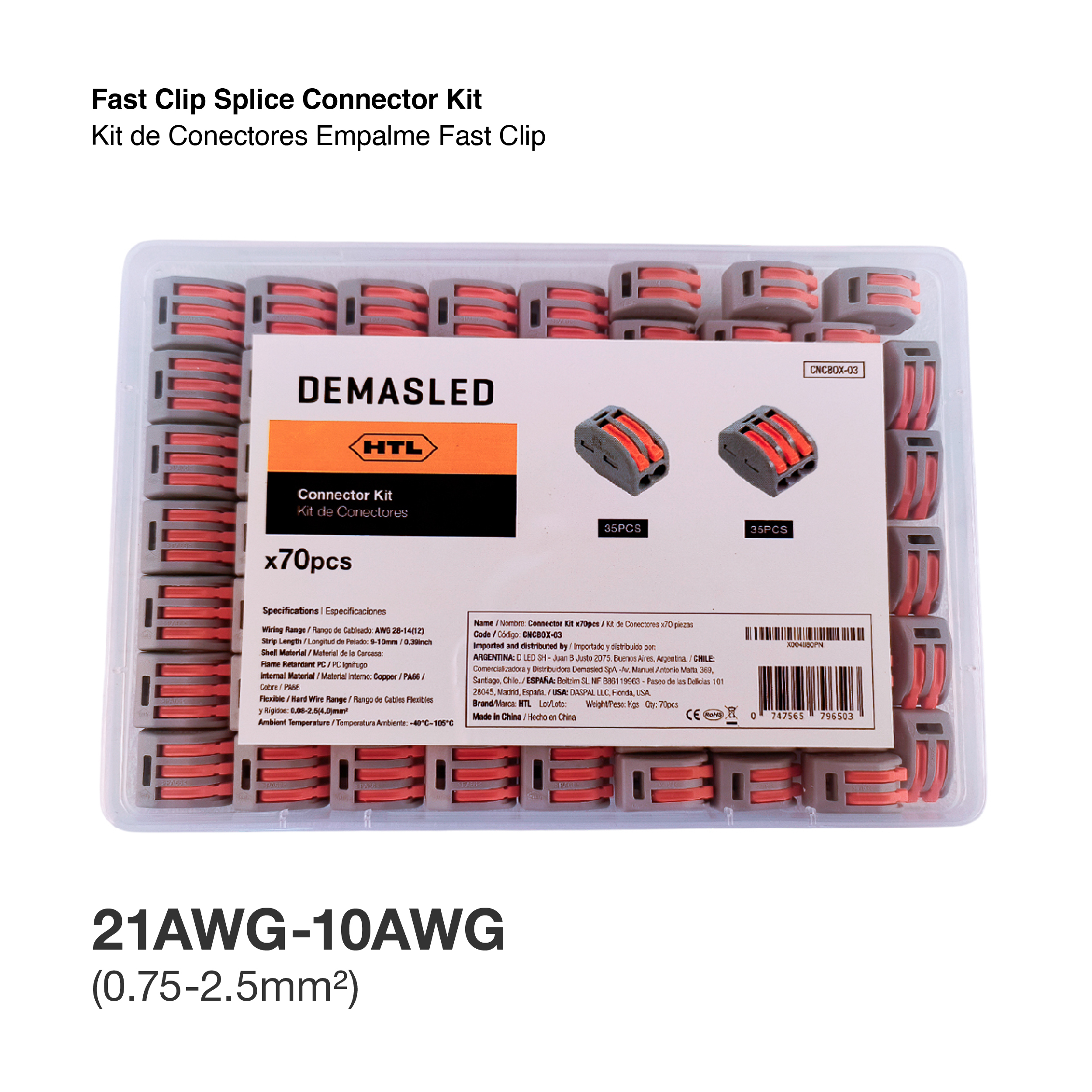 Kit de Conectores Empalme Fast Clip 2 y 3 Polos x70 piezas