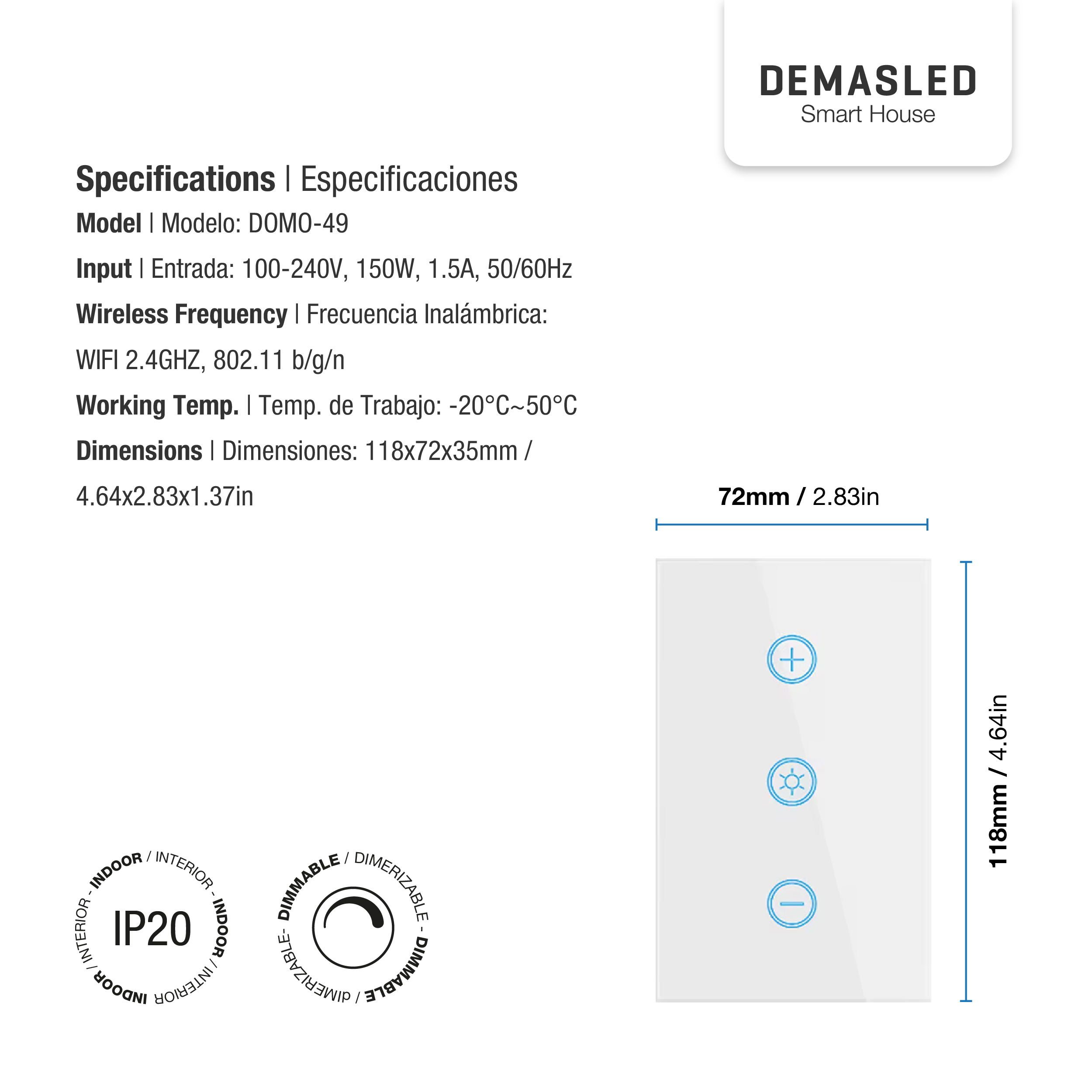 Tecla Dimmer Smart WiFi Switch Blanco