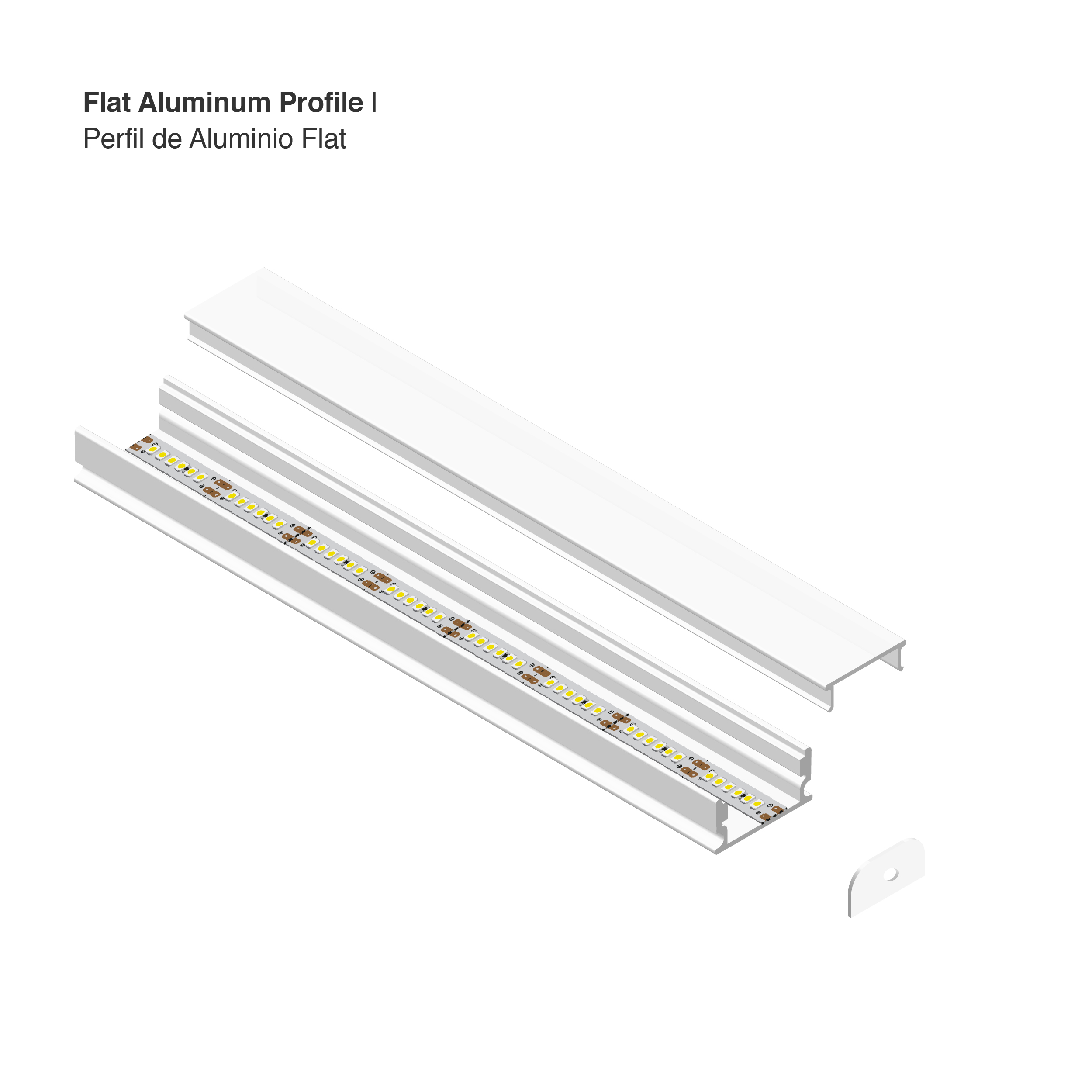Perfil de Aluminio Flat 16,8x6,6mm Blanco, Cover Opal Blanco x2m