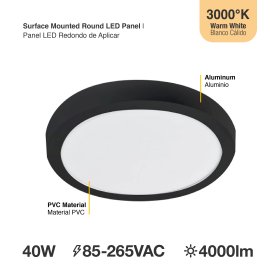 Panel Negro BACKLIGHT LED Redondo 60cm 40W blanco Cálido, Aplicar