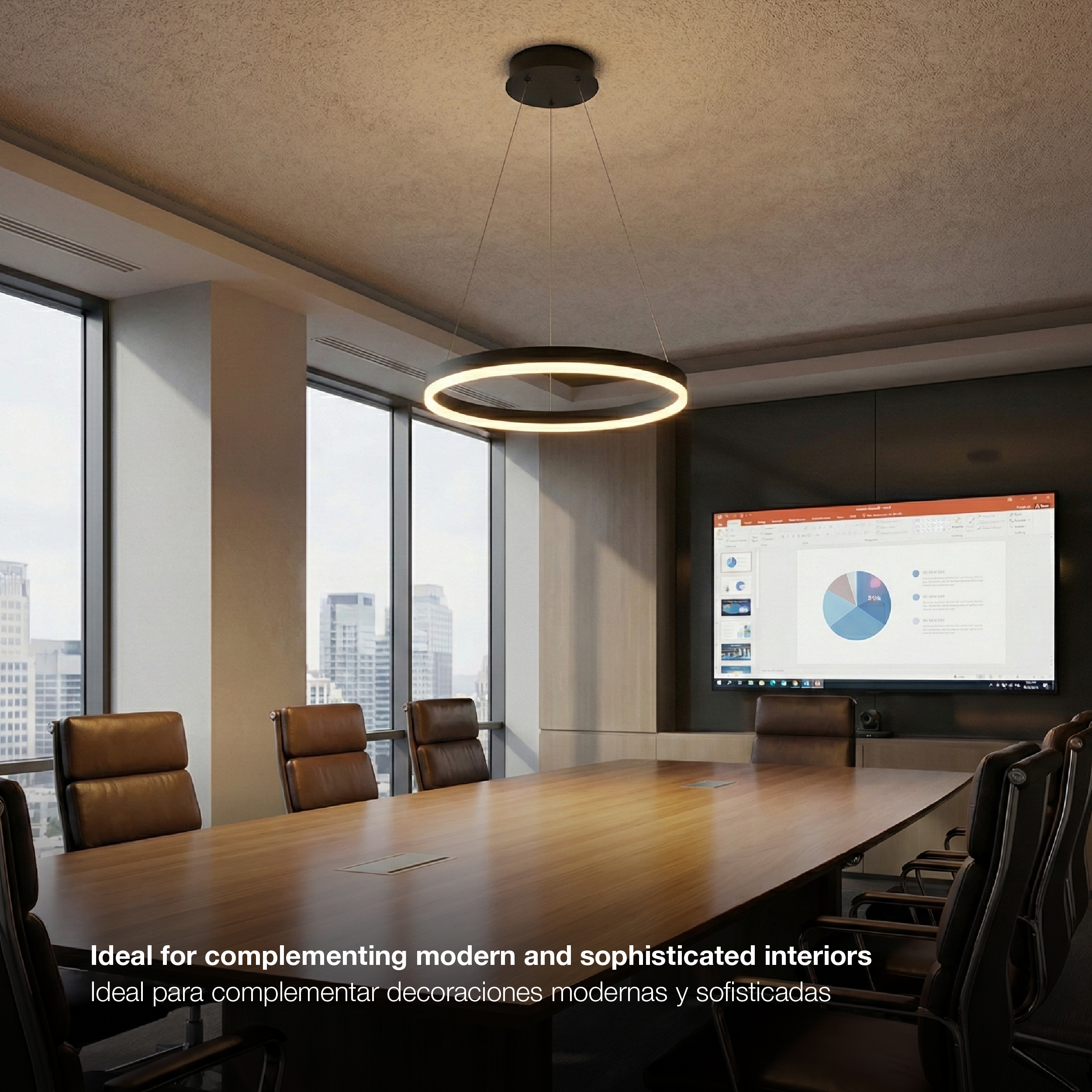 Lámpara LED Suspendida Aro Negro Ø60cm, 36W Blanco Cálido 3000K, 2448lm