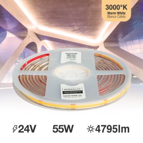 Tira LED COB 24V 11W/m Blanco Cálido 959lm/m 480LEDs/m 11mm IP68, 5m