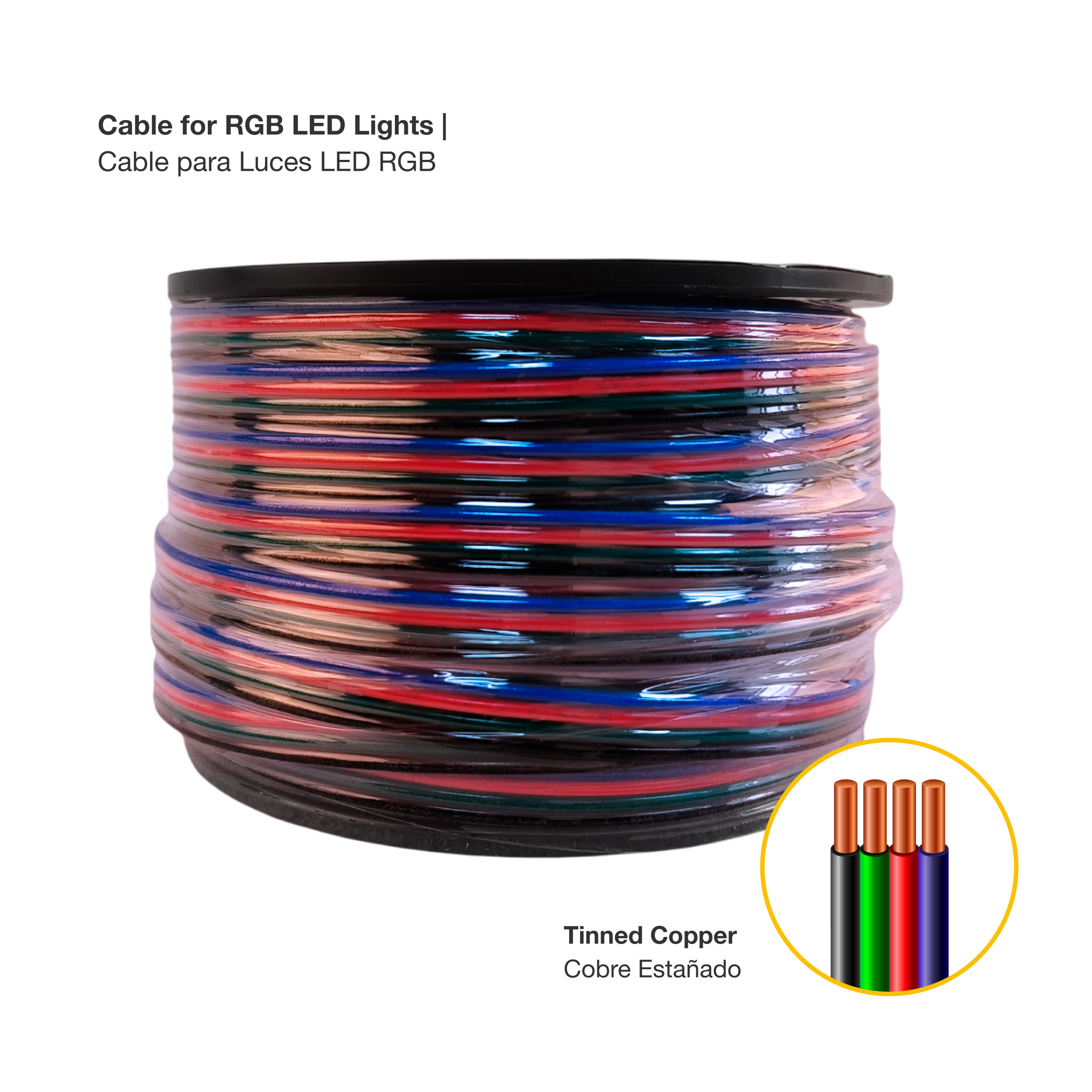 Cable 4 polos de 1mm RGB - 4x1mm (18AWG) - x100m, 48V Máx.