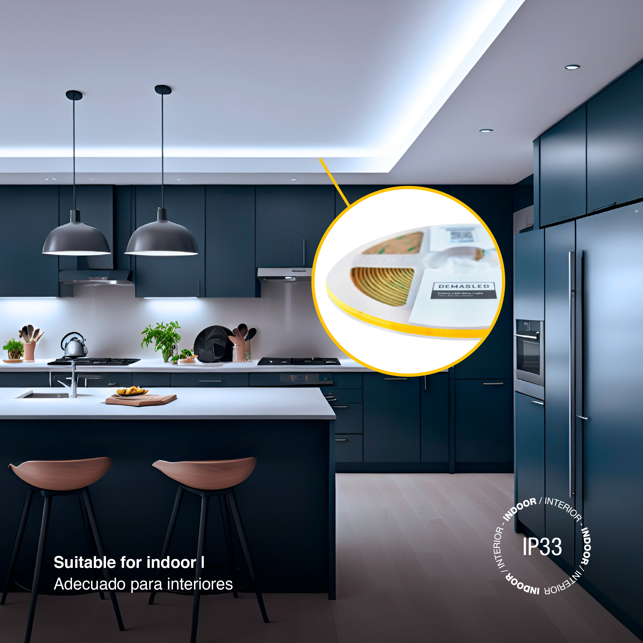 Tira LED COB 24V 4W/m Blanco Frío 360lm/m 504LEDs/m, 3mm PCB IP33 x 5m