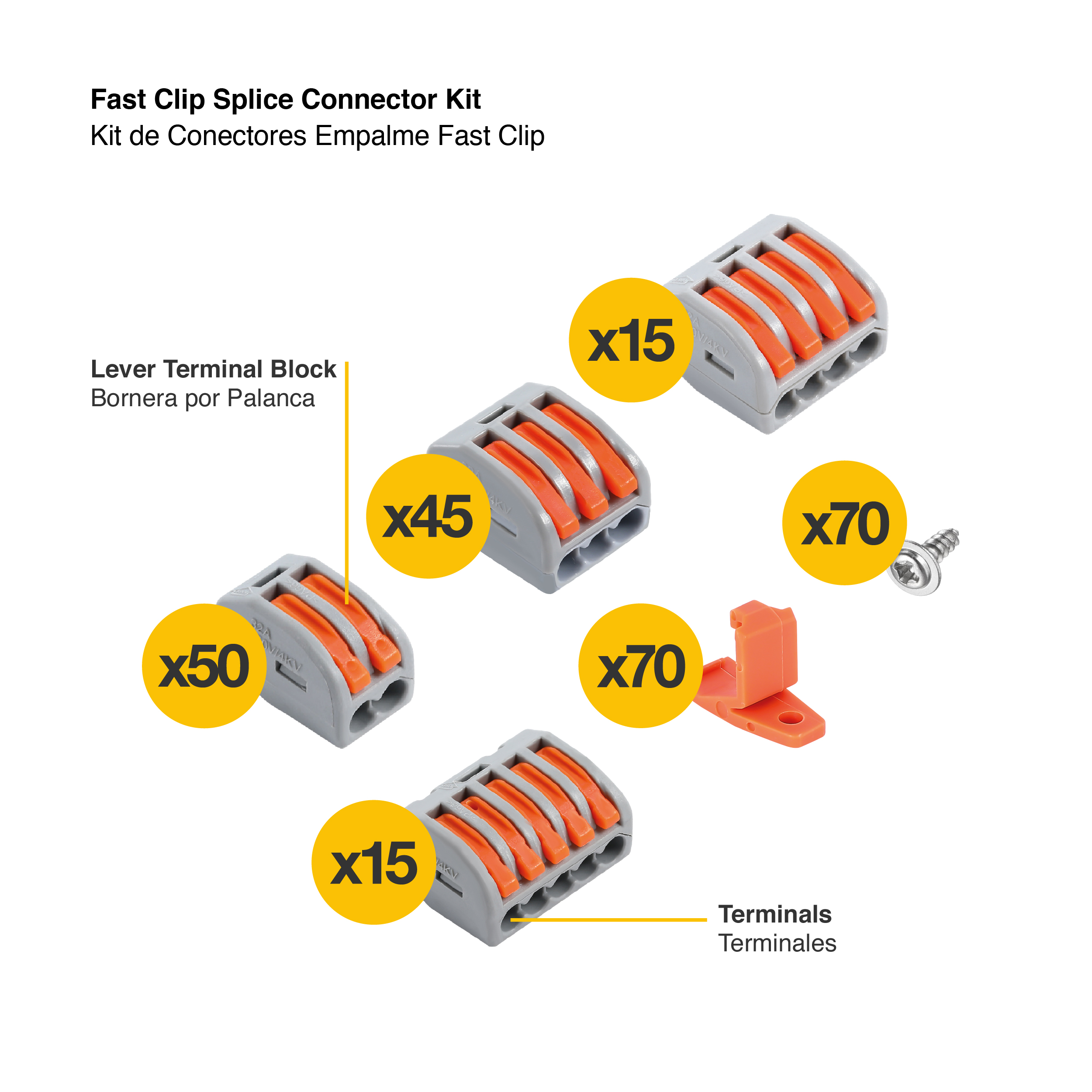 Kit de Conectores Empalme Fast Clip Tipo Wago 2, 3, 4 y 5 Polos.  x125 piezas