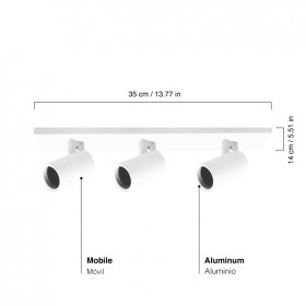 Aplique Móvil Blanco Cabezal 35x14cm para 3 Lámparas GU10