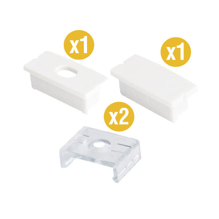 Kit de 2 tapas y 2 clips para perfil de aluminio, PER-18-2M
