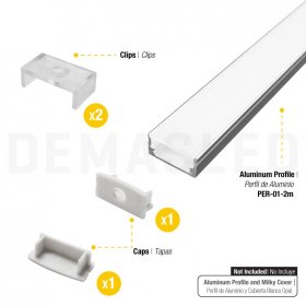 Kit de 2 tapas y 2 clips para perfil de aluminio, PER-01-2M