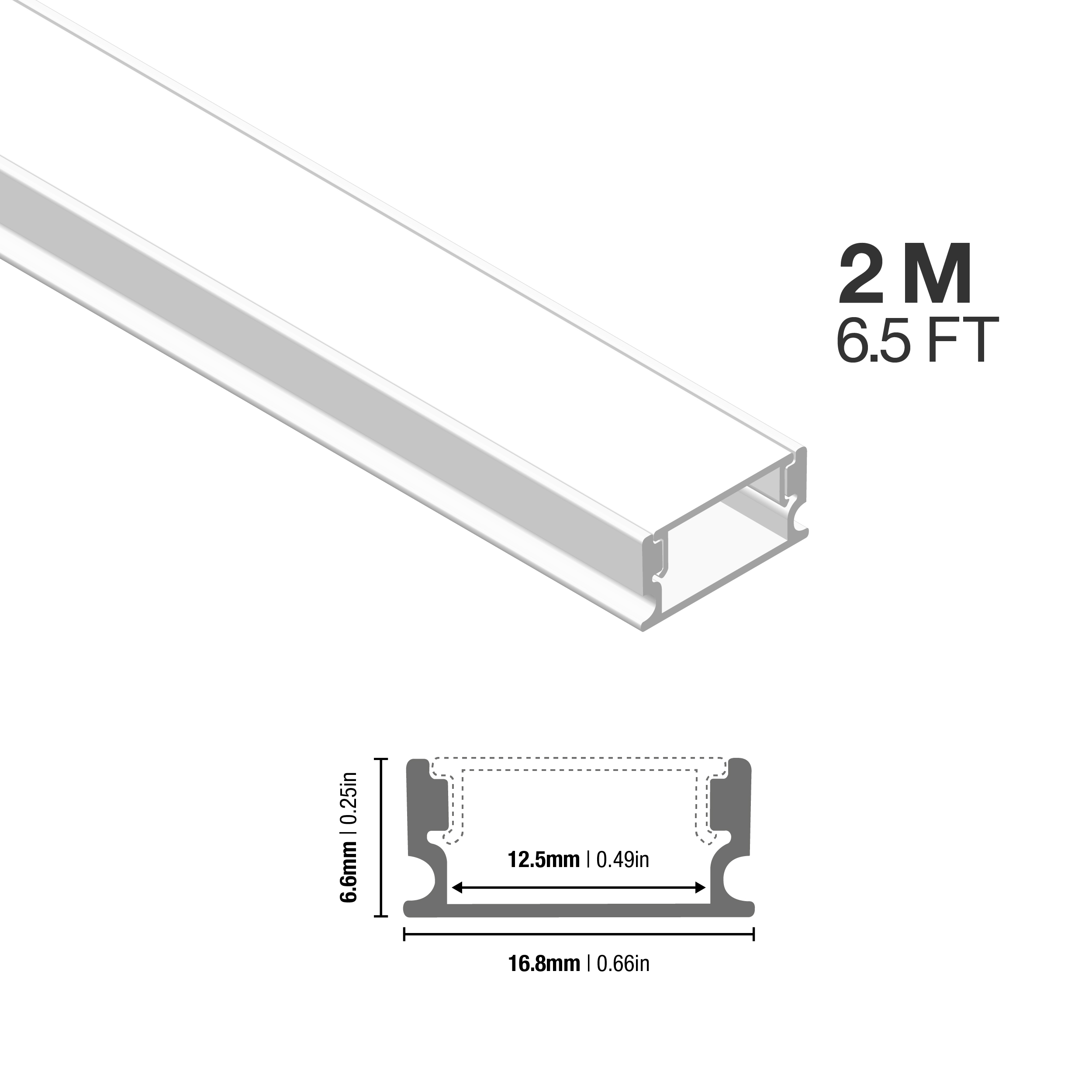 Perfil de Aluminio Flat 16,8x6,6mm Blanco, Cover Opal Blanco x2m