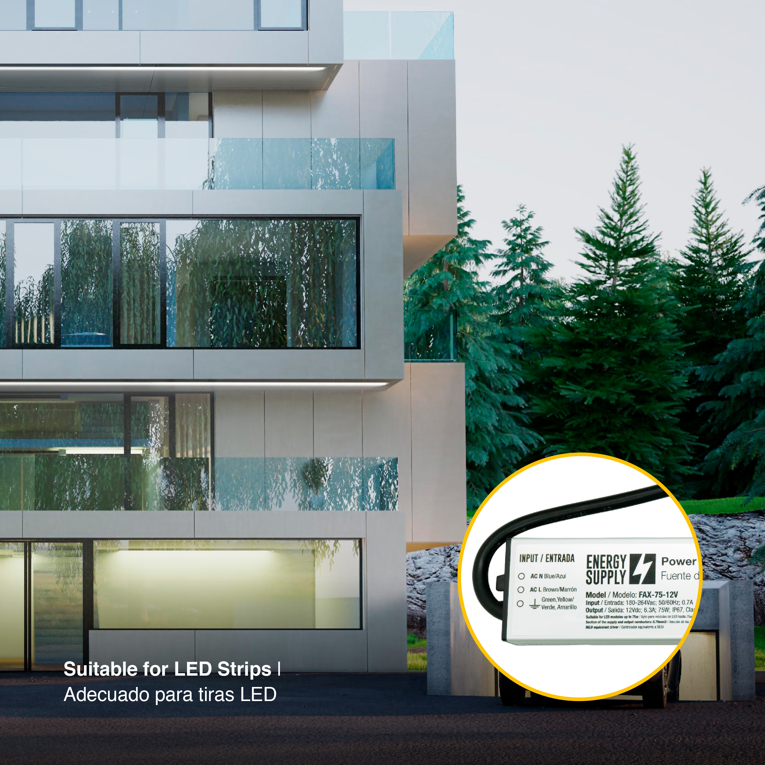 Fuente Switching 12V 6.3A 75W, 180-264VAC Exterior IP67