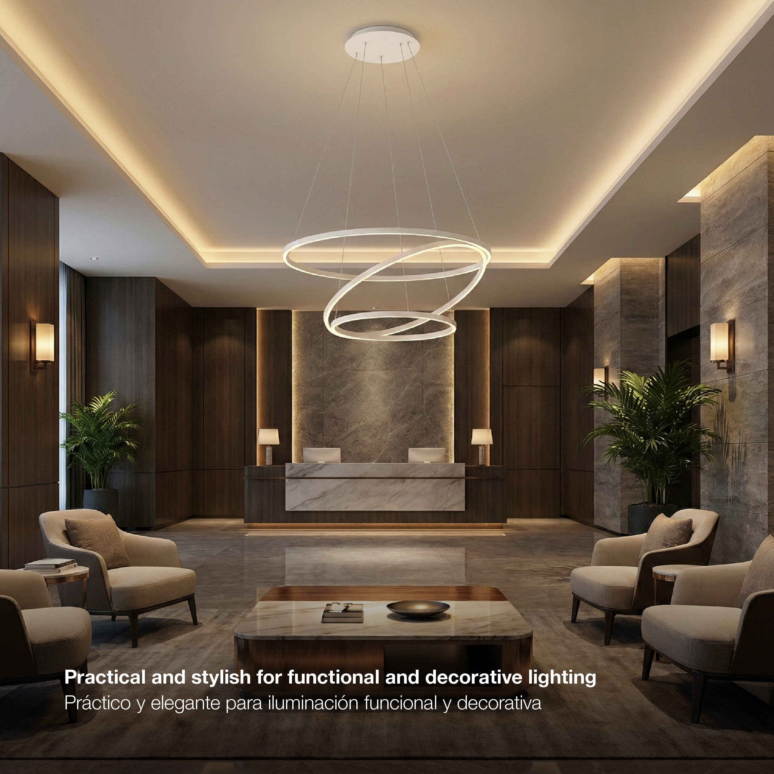 Lámpara LED Suspendida Blanco Ø80cm, 62W, Blanco Cálido 3000K, 3720lm