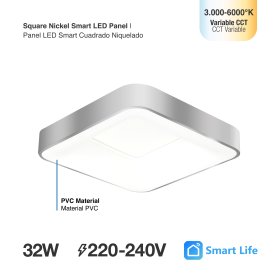 Panel LED Smart Cuadrado Níquel 40x40x9cm 32W 140mA CCT, de Aplicar