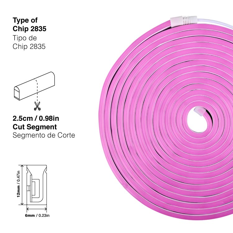 Tira LED de Neón SMD2835 IP67 12V 6W/m Rosado 120 LED/m 5m
