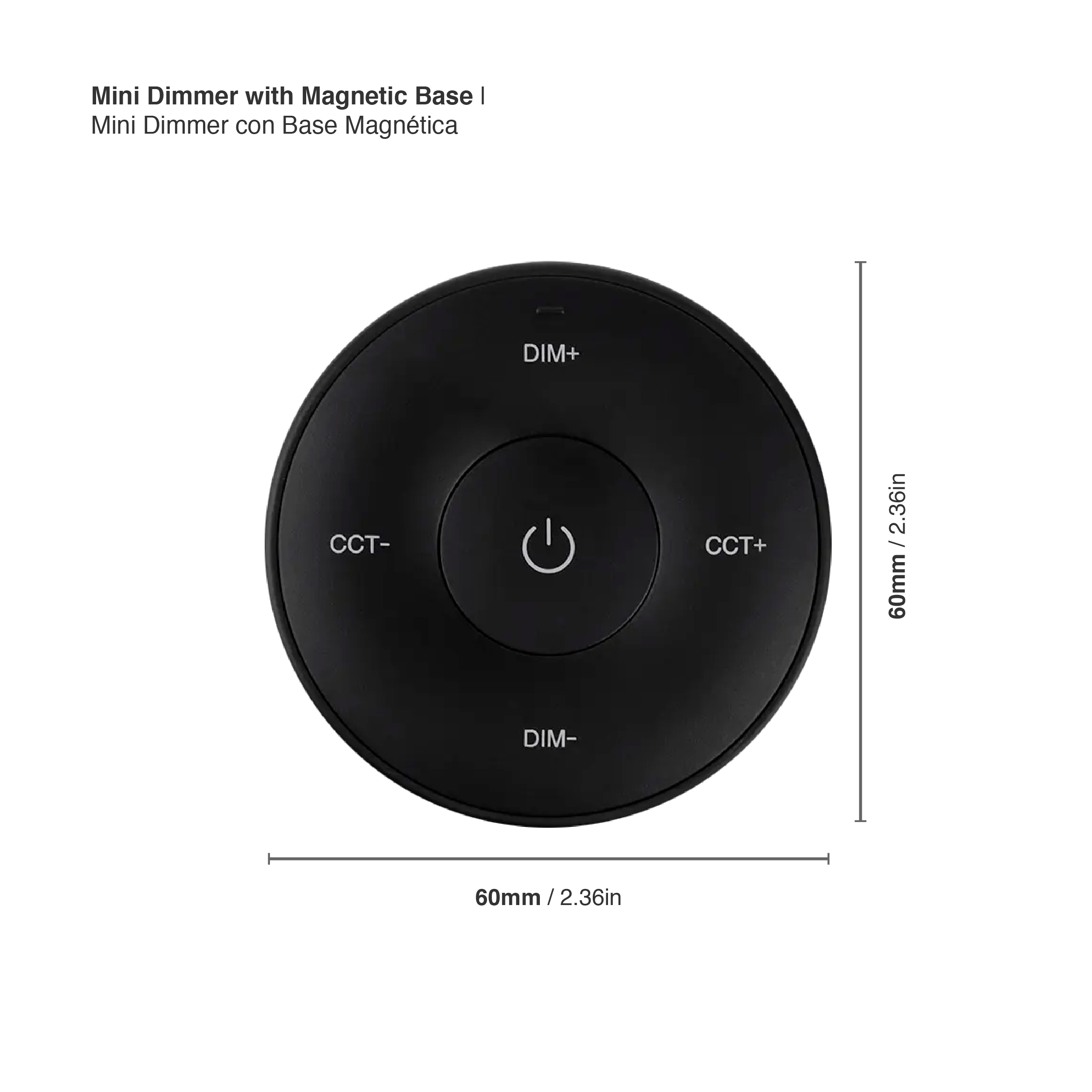 Mini Control Remoto Dimmer con Base Magnética 3V 2.4GHz, Negro