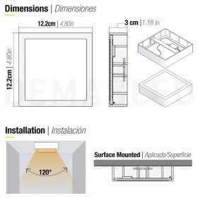 Plafón LED Cuadrado de 12x12cm 6W 390lm Blanco Cálido, De Aplicar