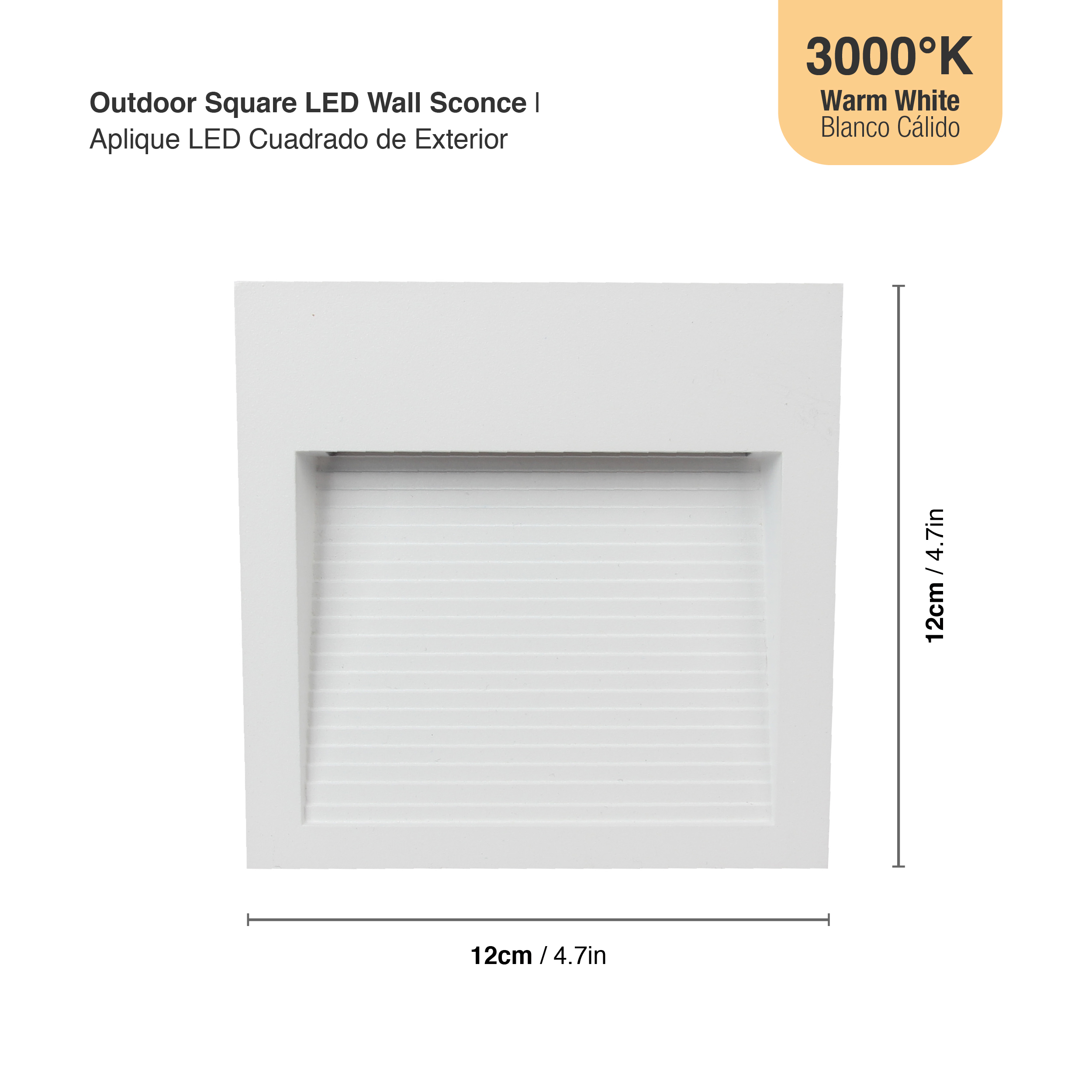 Aplique LED Exterior de Pared Cuadrado 6W IP65 Blanco 12x12cm 220V Blanco Cálido