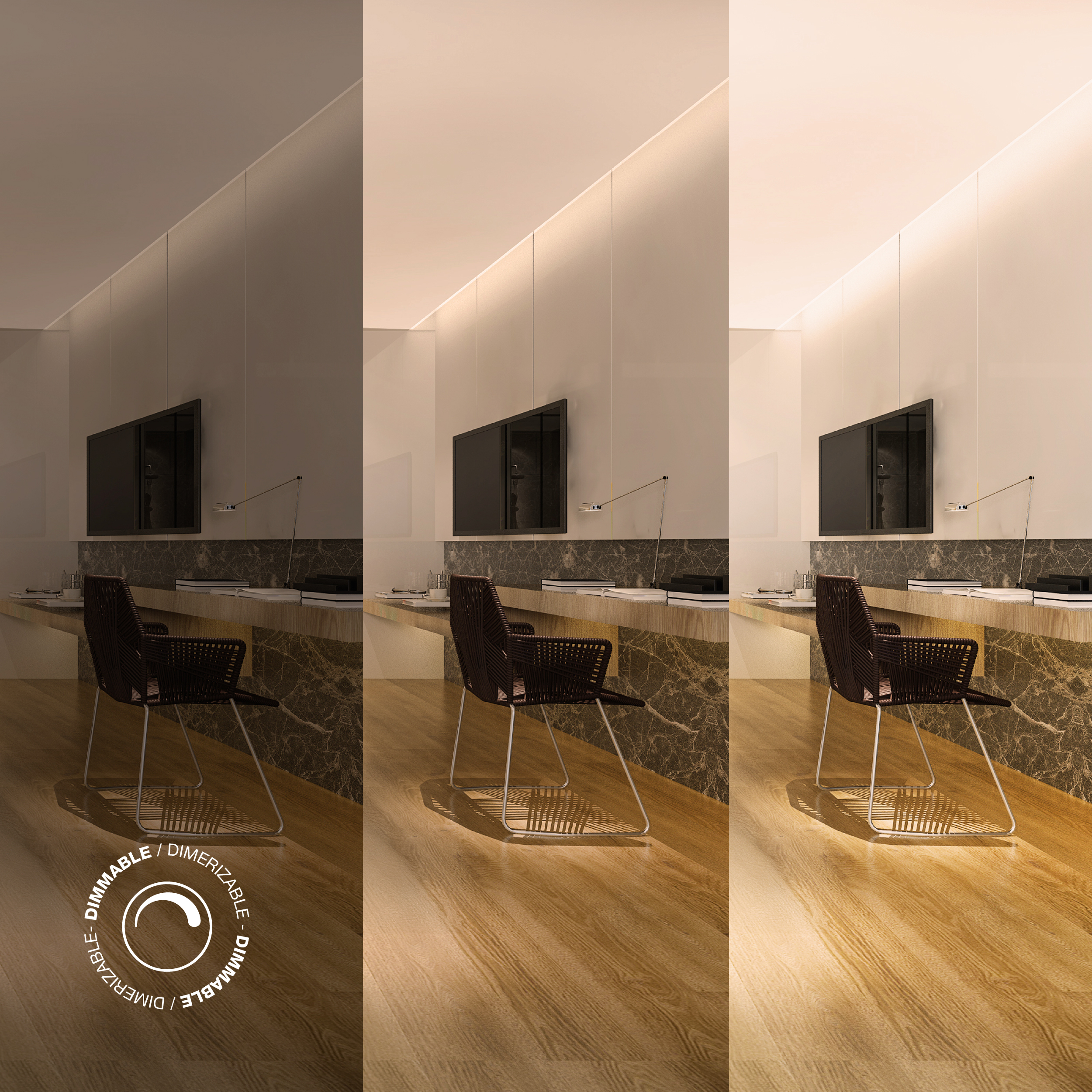 Tira LED COB Freecut 24V 10W/m Blanco Cálido 850lm/m 528LEDs/m, 8mm PCB IP33 x5m