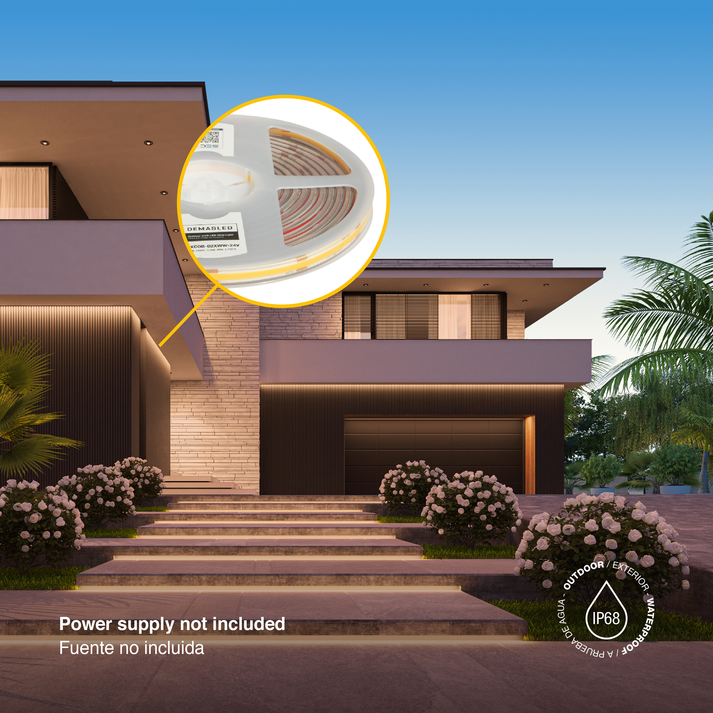 Tira LED COB 24V 11W/m Blanco Cálido 891lm/m 480 LEDs/m 11mm IP68, 5m