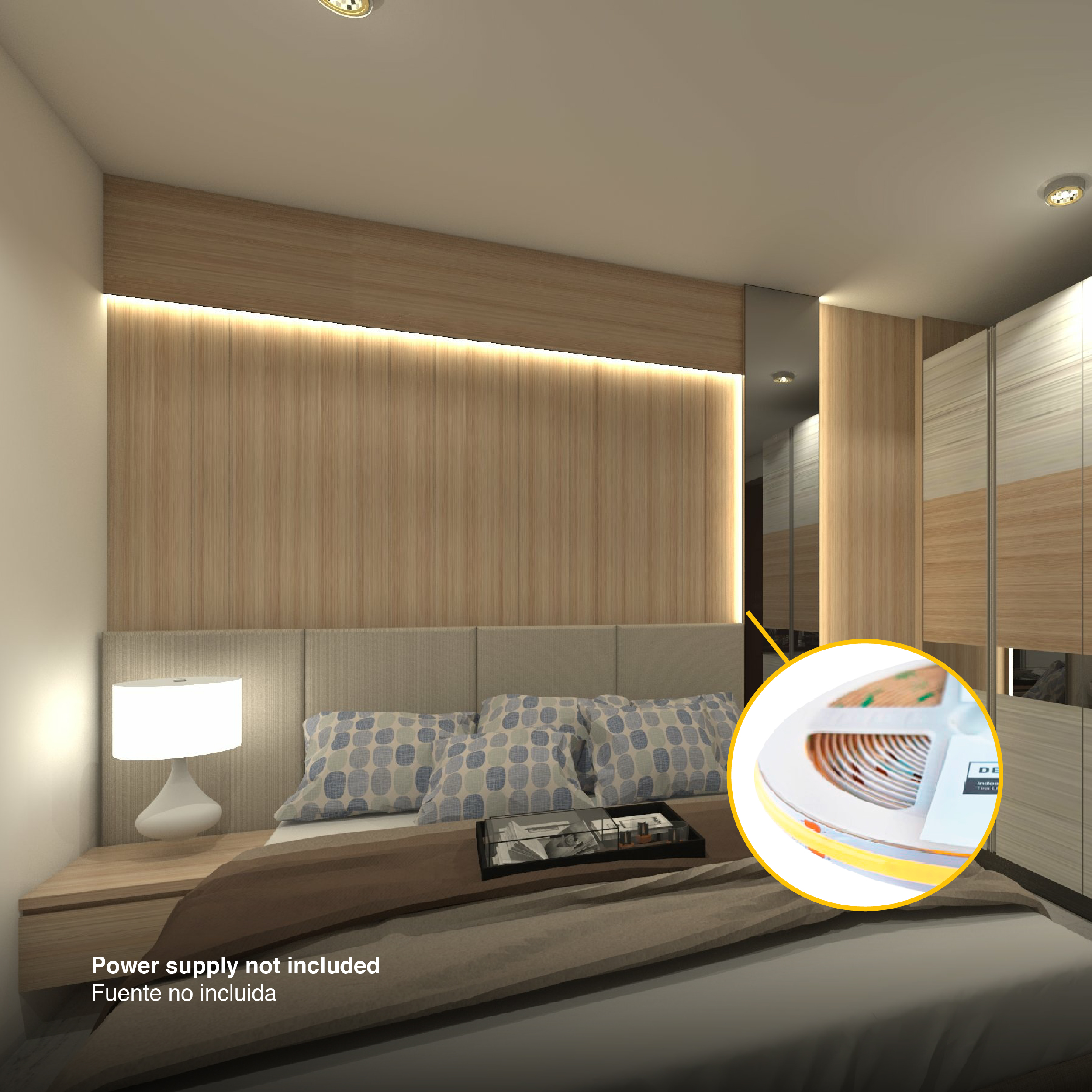 Tira LED COB 24V 11W/m, Blanco Neutro 1100lm/m 480 LEDs/m, 8mm, 5m