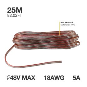 Cable 18 AWG para LED Monocromático, Transparente, 25m, 48V Máx. 