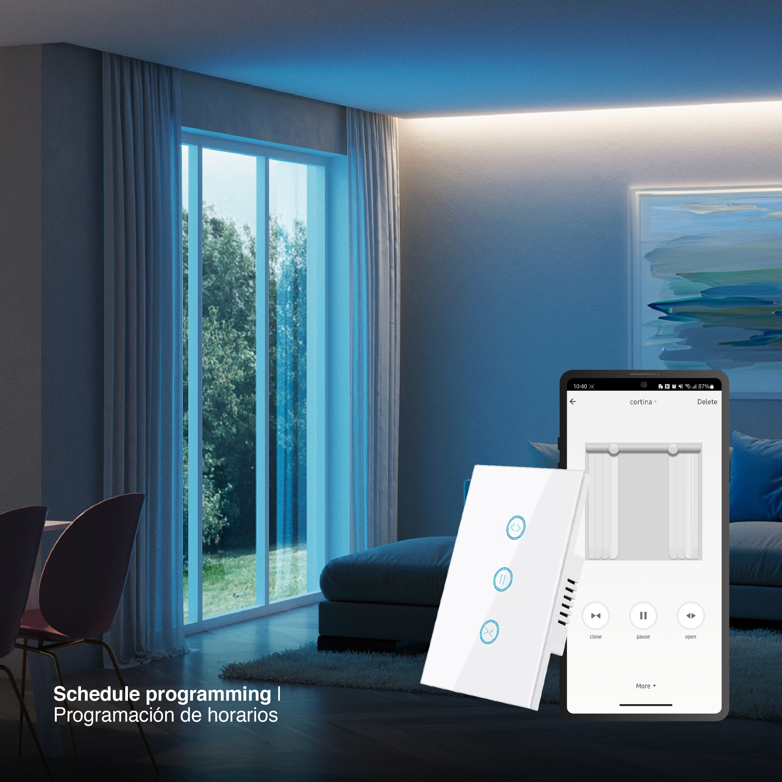 Tecla Smart WiFi Switch de Cortina Blanco